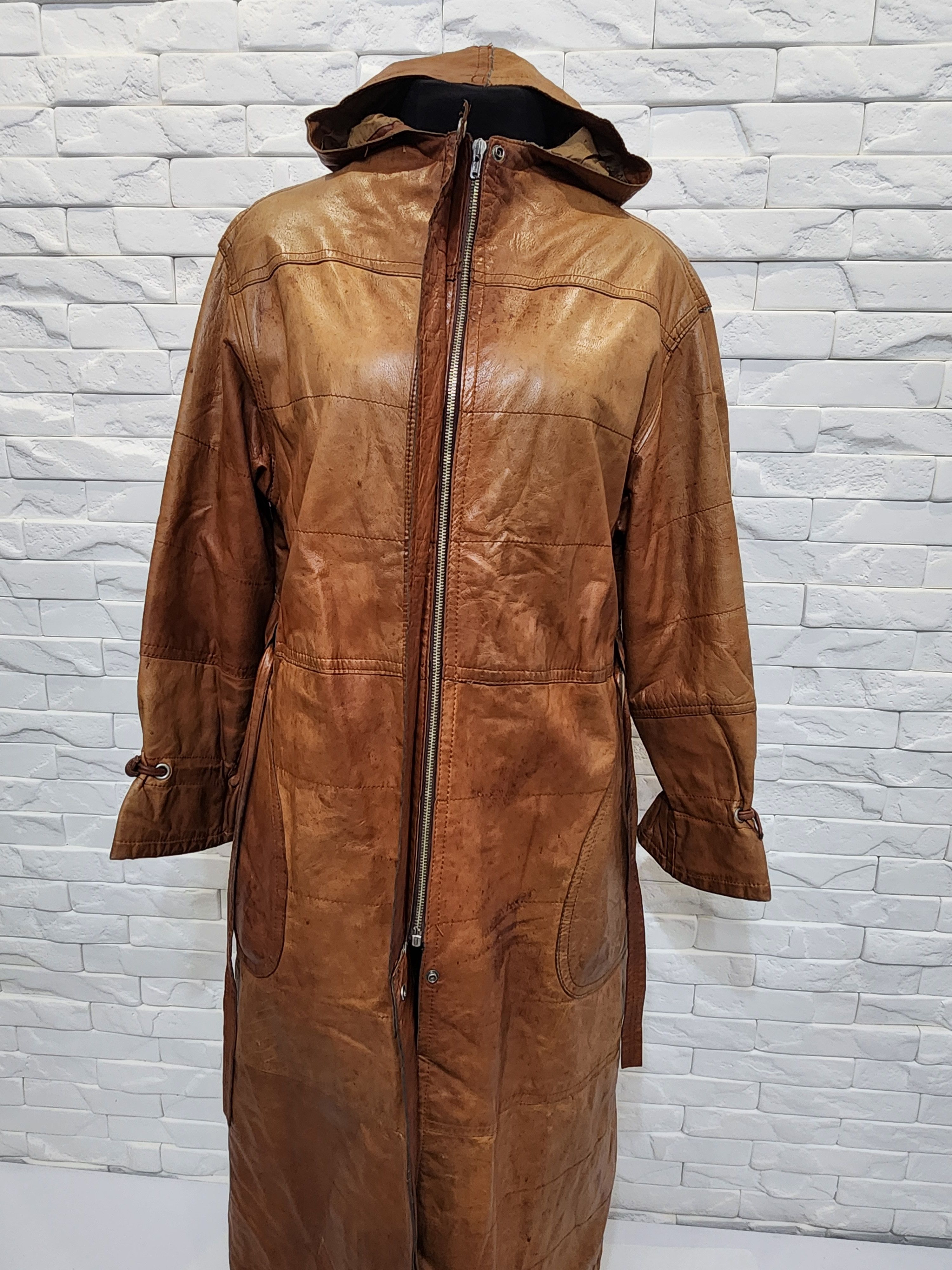 Vintage Brown women's leather jacket with a hood. Size XL / US 12-14 / IT 48-50 - 8 Thumbnail