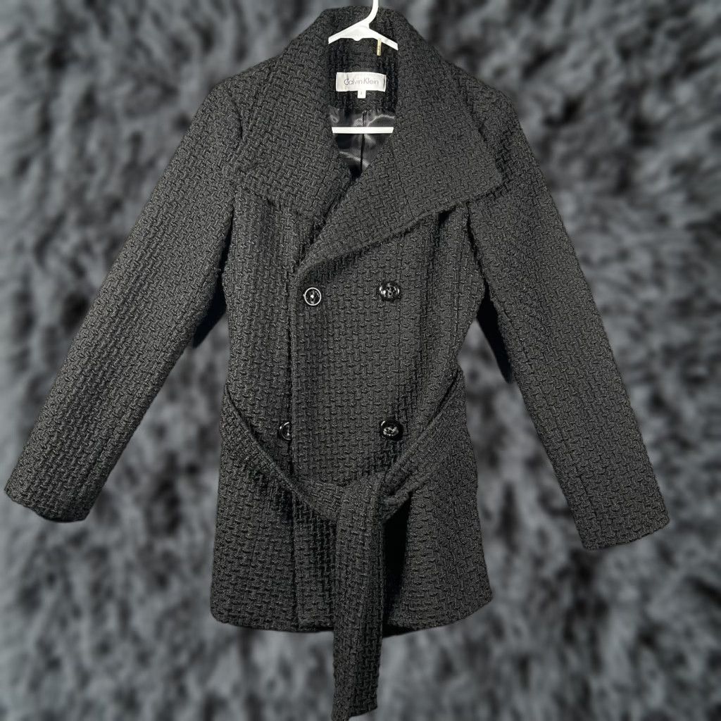 Calvin Klein Calvin Klein Coat Womens 2 Black Wool Blend Belted Peacoat Textured Jacket Size XS / US 0-2 / IT 36-38 - 1 Thumbnail