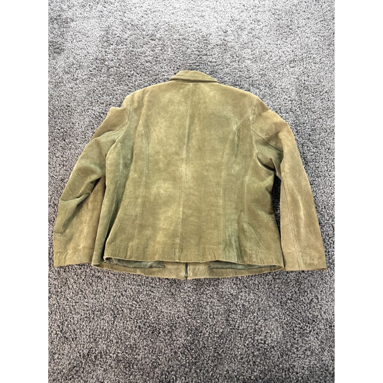 Olive VINTAGE SIENA Womens Jacket 2XL Olive Green Distressed Suede Leather ZipUp Lined Green Womens 2XL Jacket Size XXL / US 16-18 / IT 52-54 - 7 Thumbnail