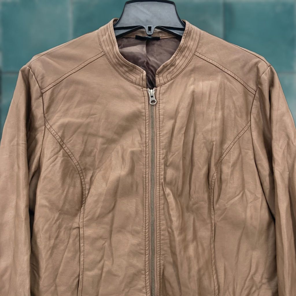 Apt. 9 Apt. 9 Faux Leather Motto Jacket Women's L Brown Bomber Full Zip Biker NWT Size L / US 10 / IT 46 - 1 Thumbnail
