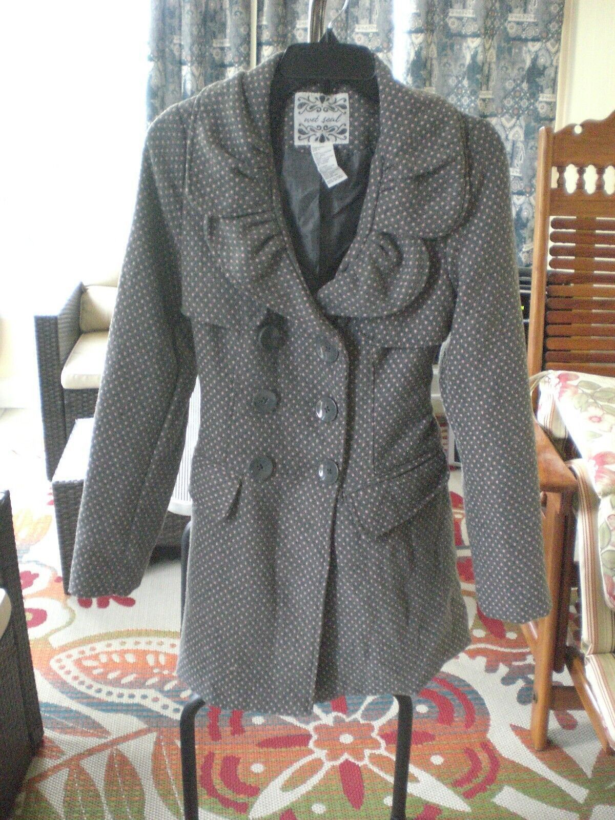 Other Wet Seal Jacket Coat Gray with Pink Dots LARGE Size L / US 10 / IT 46 - 1 Thumbnail