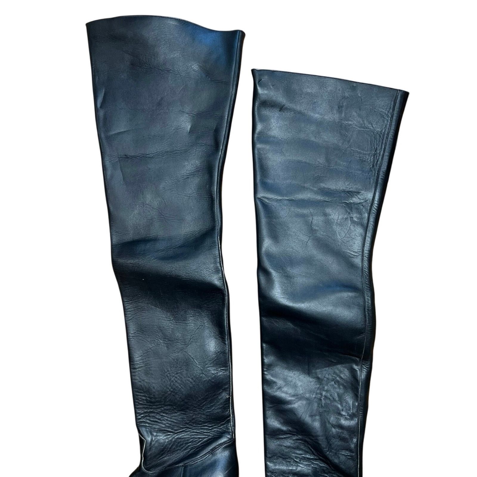 Handmade Vintage Rare Anello & Davide Tall Black Leather Boots Men 7D Size US 7 / EU 40 - 5 Thumbnail