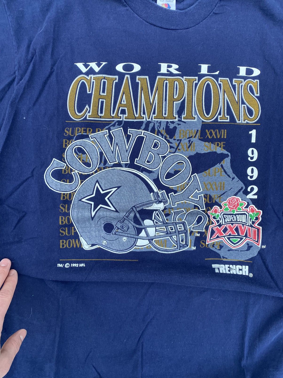 Fruit Of The Loom Vintage 1992 Cowboys Super-bowl Champions T Shirt Size US XL / EU 56 / 4 - 2 Thumbnail