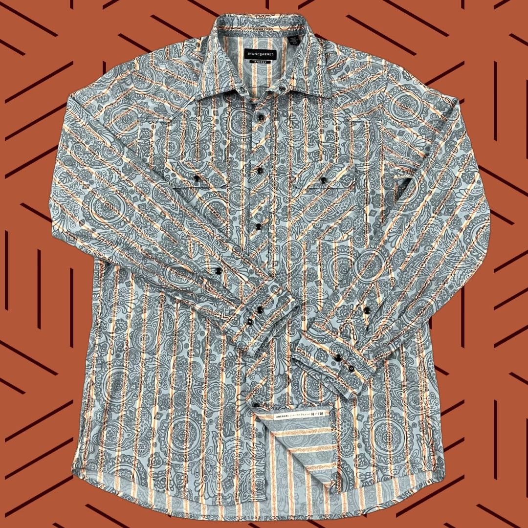 Vintage VINTAGE JHANE BARNES Rhedux Shirt Mens Large Blue Gray Paisley Snap Limited Edition /168 Size US L / EU 52-54 / 3 - 1 Thumbnail