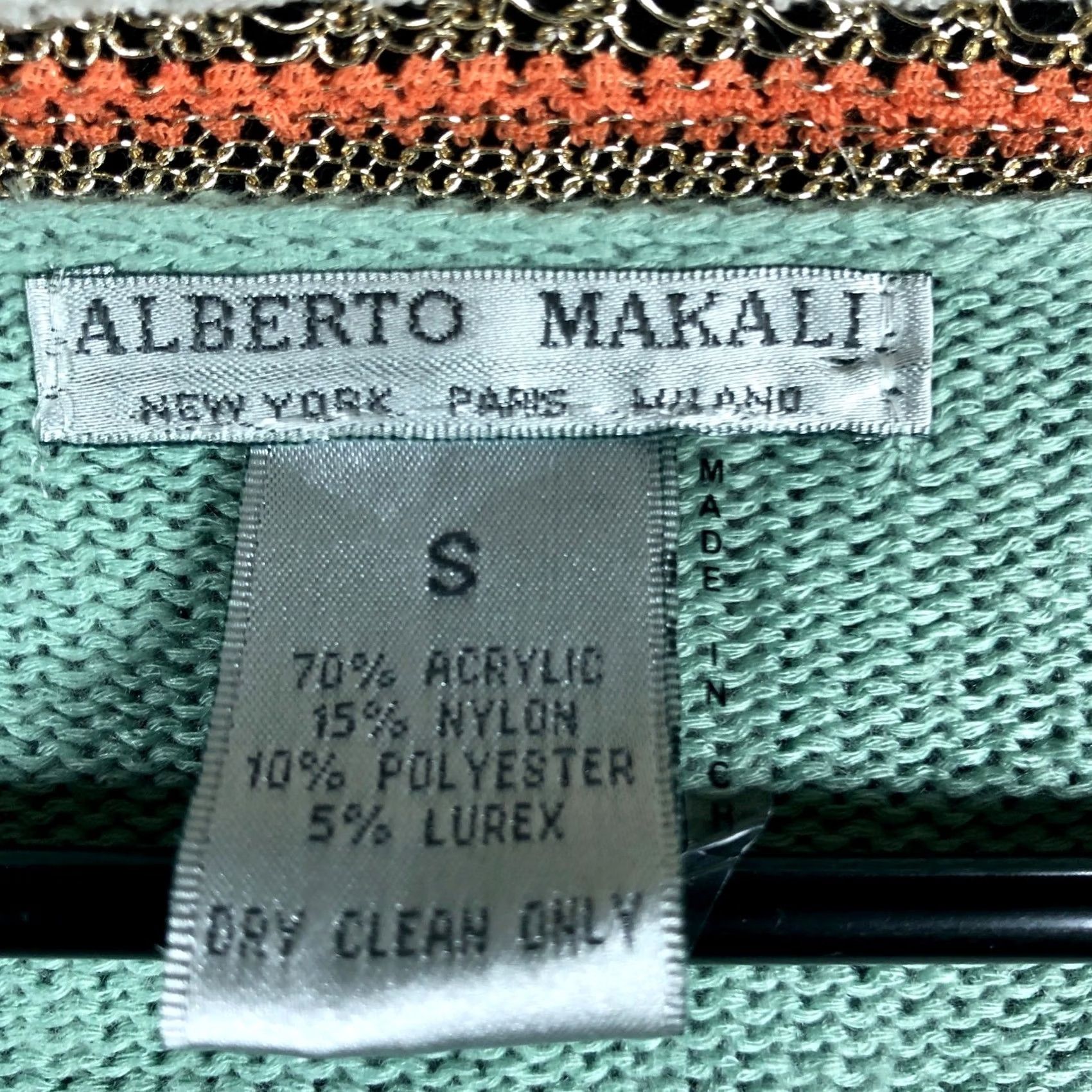 Vintage Alberto Makali Cardigan Sweater Open Front Striped Sleeveless Green Orange Small Women sizing S Casual Party/Cocktail Workwear Size S / US 4 / IT 40 - 6 Thumbnail