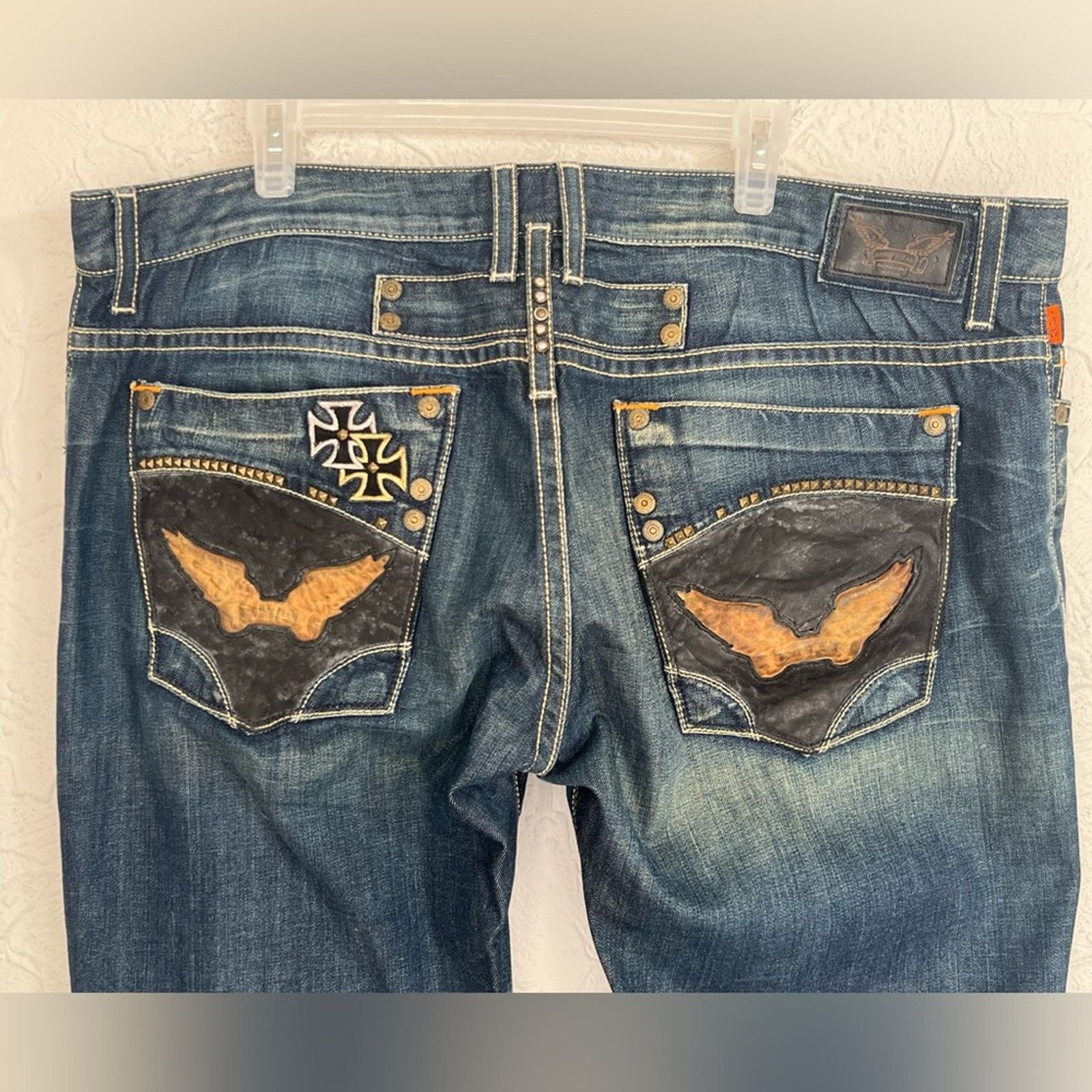Robins Jeans Robin's Jean Blue Double Front Cross 42 Made in USA Rare 34 Size US 42 / EU 58 - 3 Thumbnail