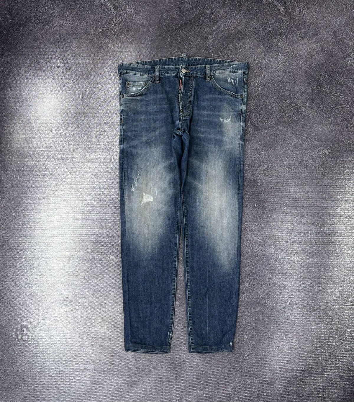 Dsquared2 Dsquared2 Ripped Faded Blue Slim Fit Tapered Denim Jeans Size US 34 / EU 50 - 1 Thumbnail