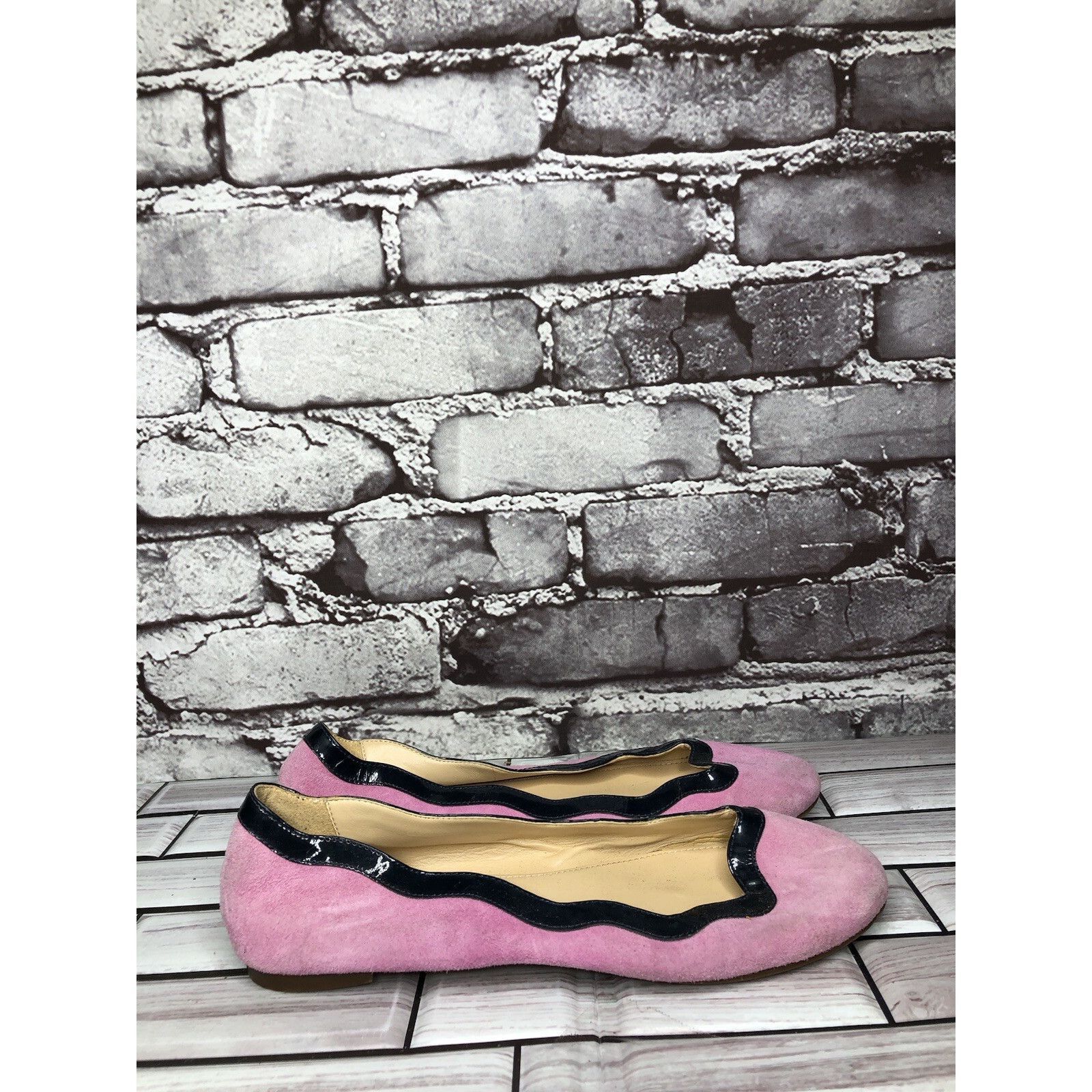 J.Crew J.CREW Pink Suede Leather Blue Scalloped Ballet Flats Shoes Size US 5 / IT 35 - 3 Thumbnail