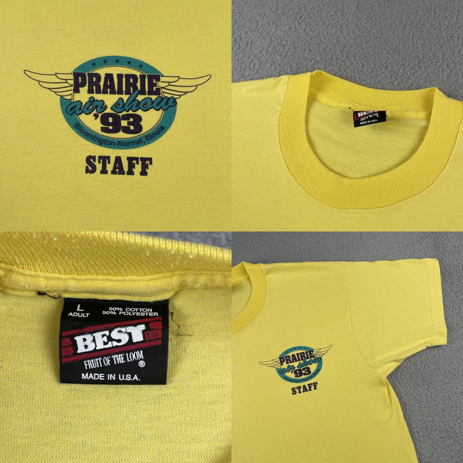 Vintage VINTAGE FOTL T-Shirt USA 1993 90s Flying Yellow Crew Neck Short Sleeve Large L Men Bloomington Ill Made In USA Prairie Air Show Size US L / EU 52-54 / 3 - 8 Thumbnail