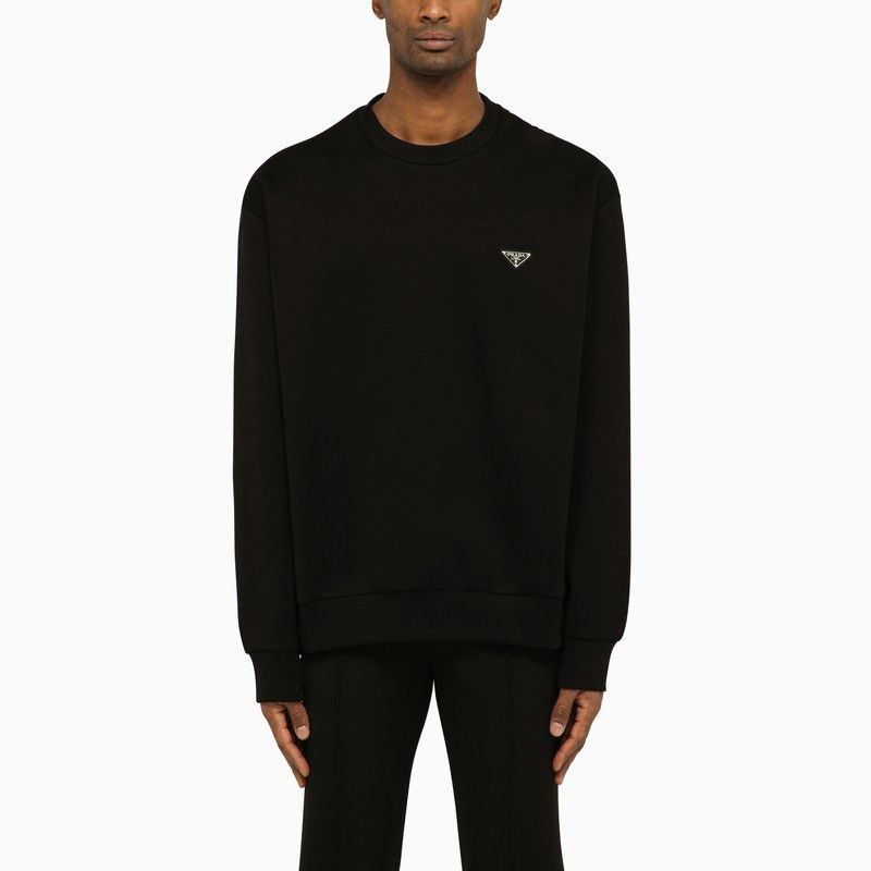 image of Prada Black Crewneck Sweatshirt With Triangle Logo, Men's (Size XL)