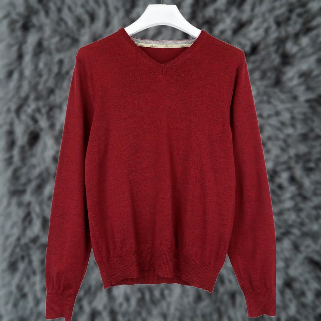 Vintage STENSTROMS Jumper Mens MEDIUM Red V-Neck Pure Merino Patches On Elbows Size US M / EU 48-50 / 2 - 1 Thumbnail