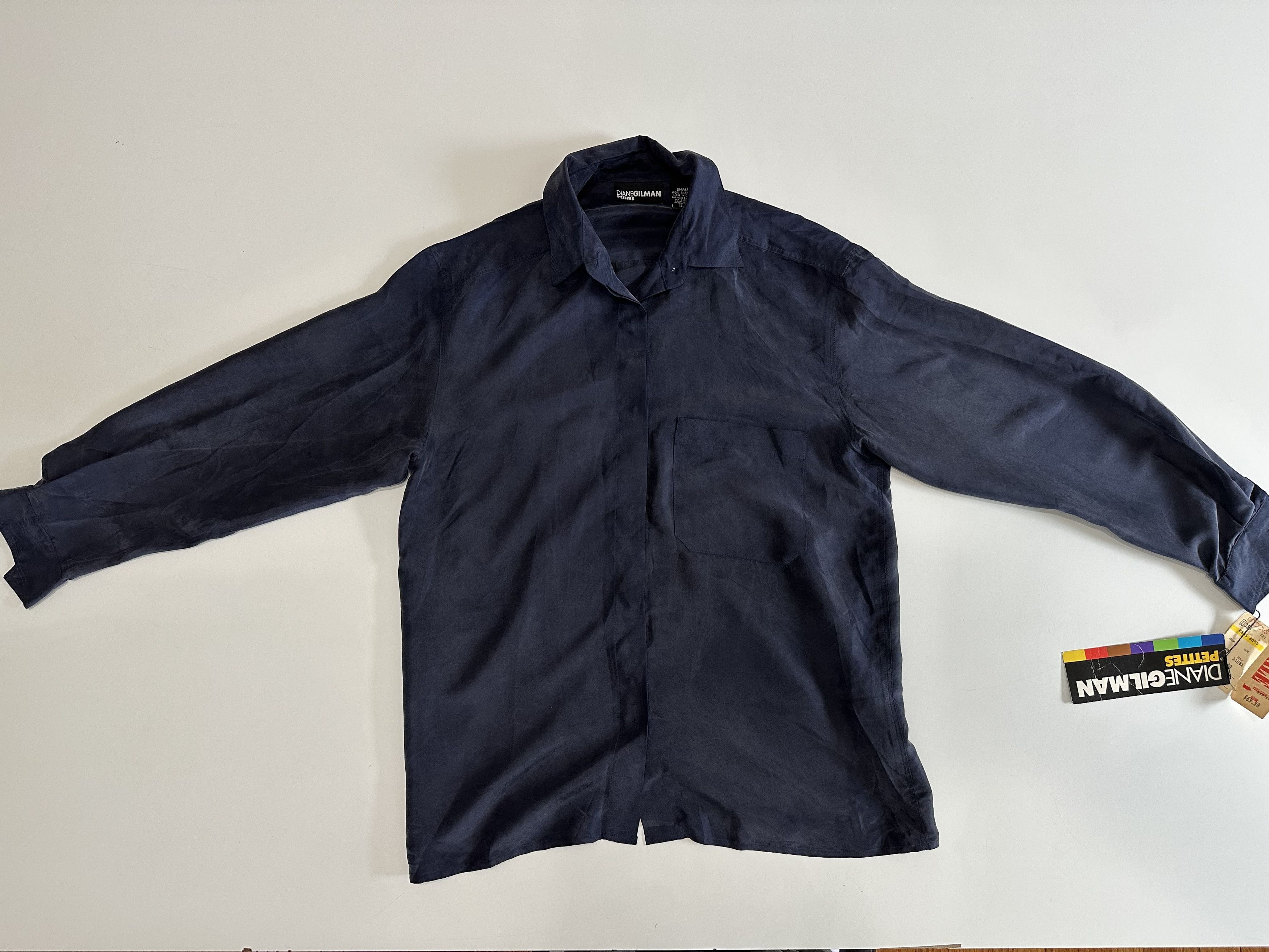 Other Vintage Diane Gilman Small Silk Navy Blue Blouse Shirt Size S / US 4 / IT 40 - 1 Thumbnail