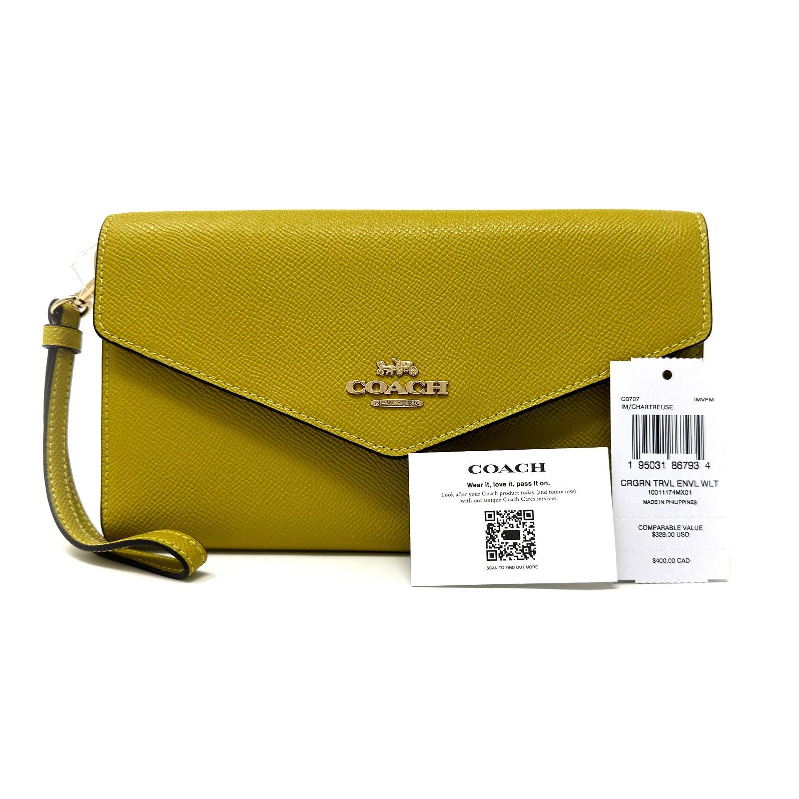 Coach Coach Travel Envelope Wallet Wristlet in Chartreuse C0707 Size ONE SIZE - 3 Thumbnail
