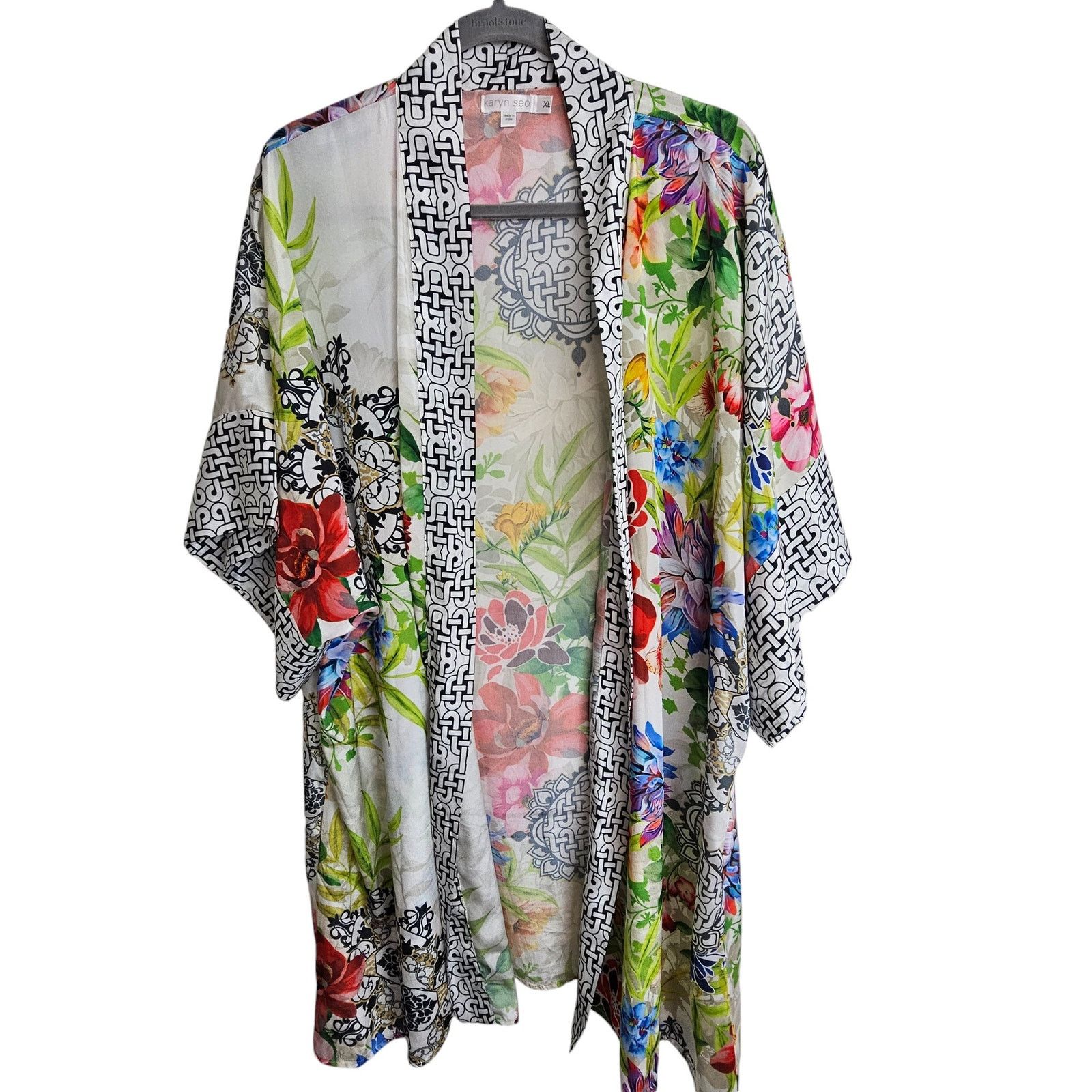 Donna Karan Karyn Seo Womens Floral Artsy Kimono Size XL Open Front Art Size XL / US 12-14 / IT 48-50 - 1 Thumbnail