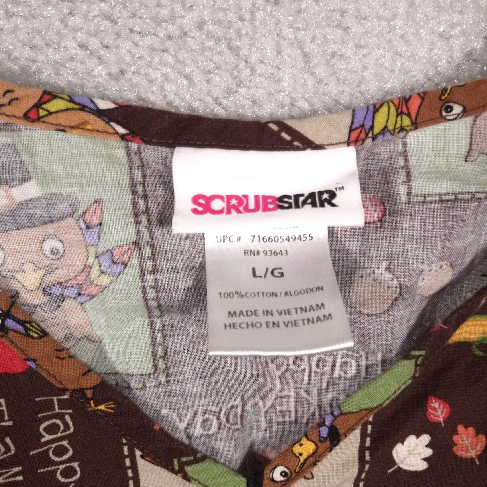 Vintage ScrubTop Womens Large Brown Thanksgiving Turkey Print Nursing Medical V-Neck Short Sleeve Pockets Tunic ScrubStar Size L / US 10 / IT 46 - 5 Thumbnail