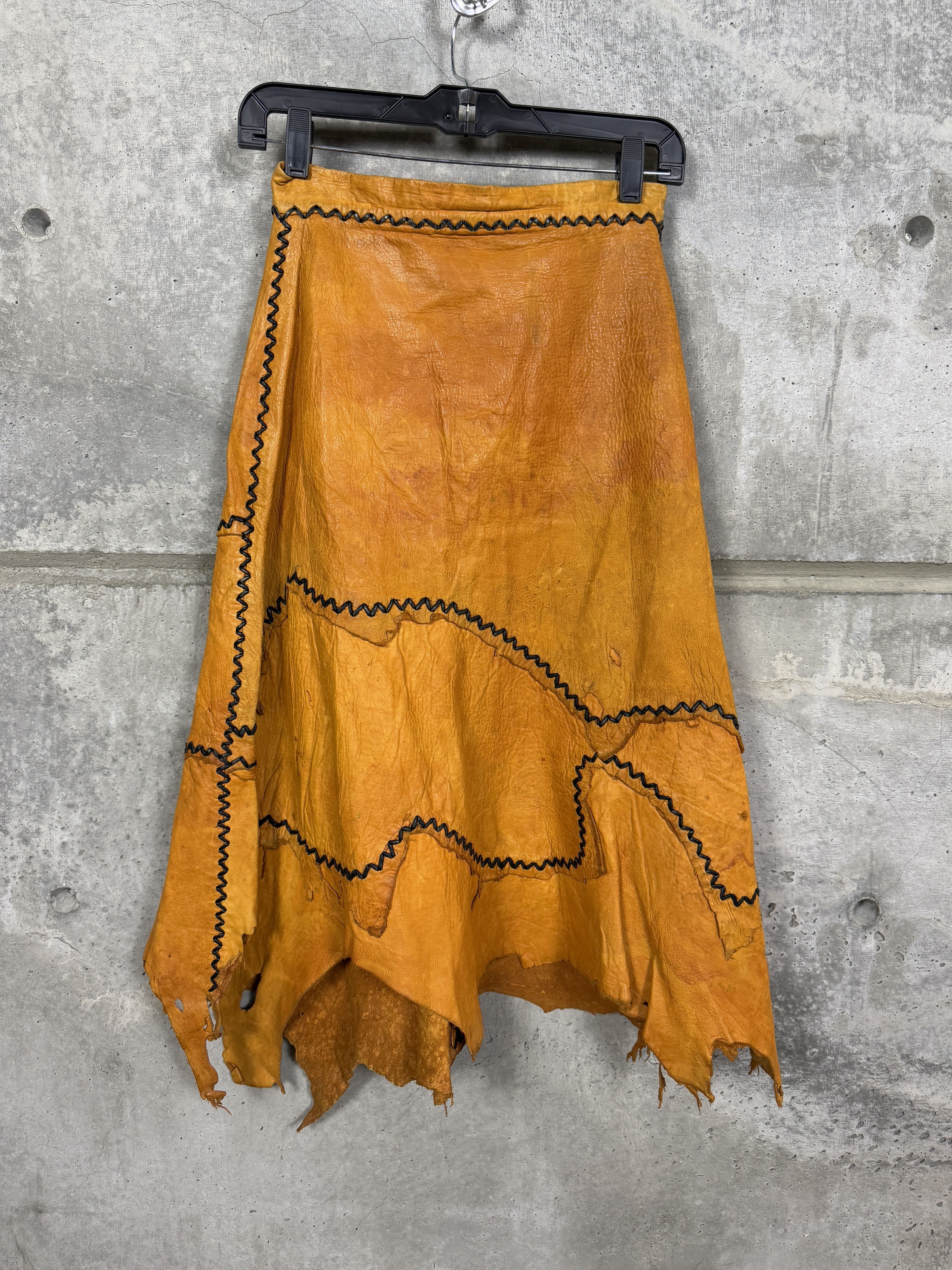 Vintage 1960s North Beach Leather Vintage Leather Whip Stitch Skirt Size 30" / US 8 / IT 44 - 2 Thumbnail