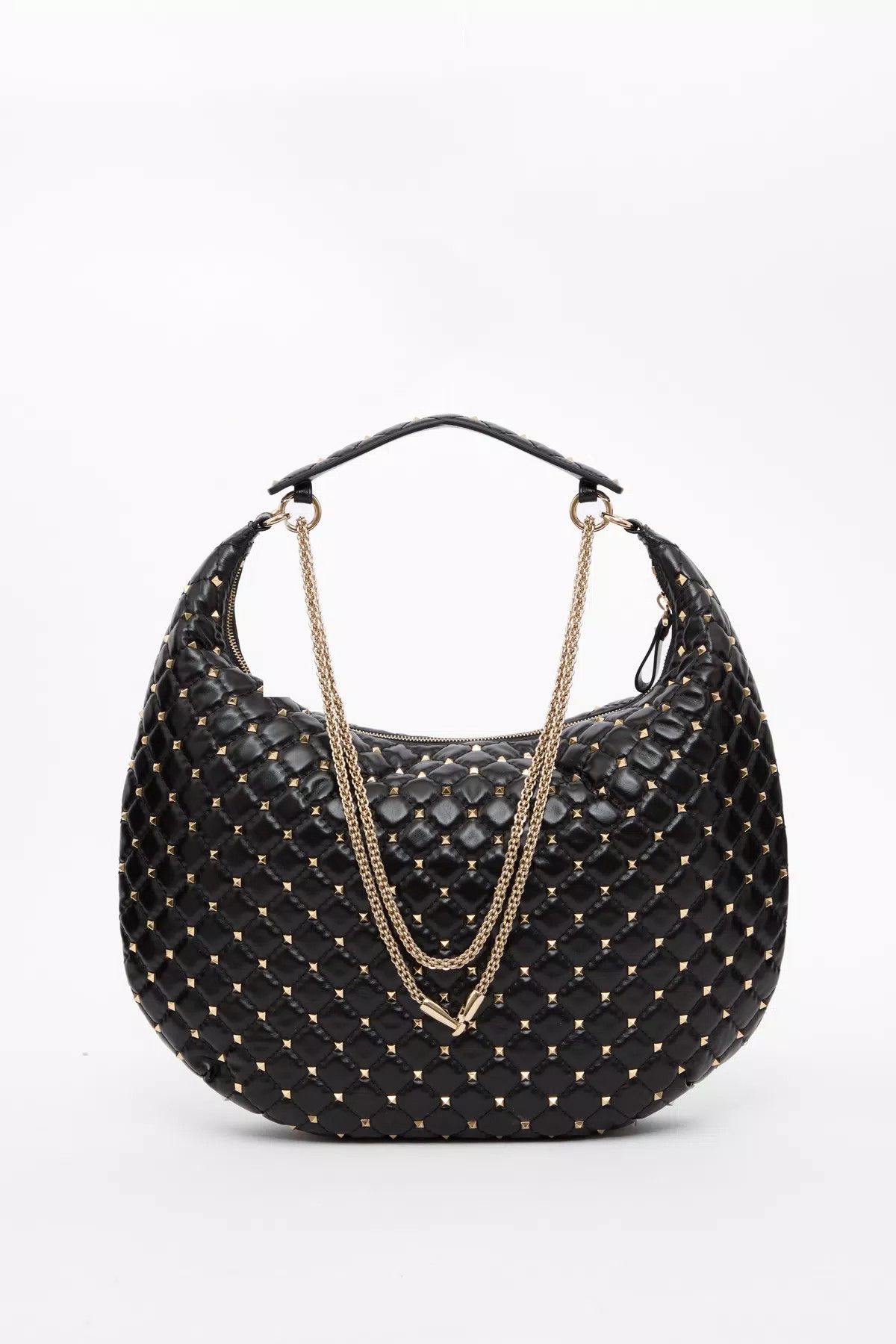Valentino oc11z0725 Size:OS/Rockstud Spike Calfskin Hobo Bag in Black Size ONE SIZE - 3 Thumbnail