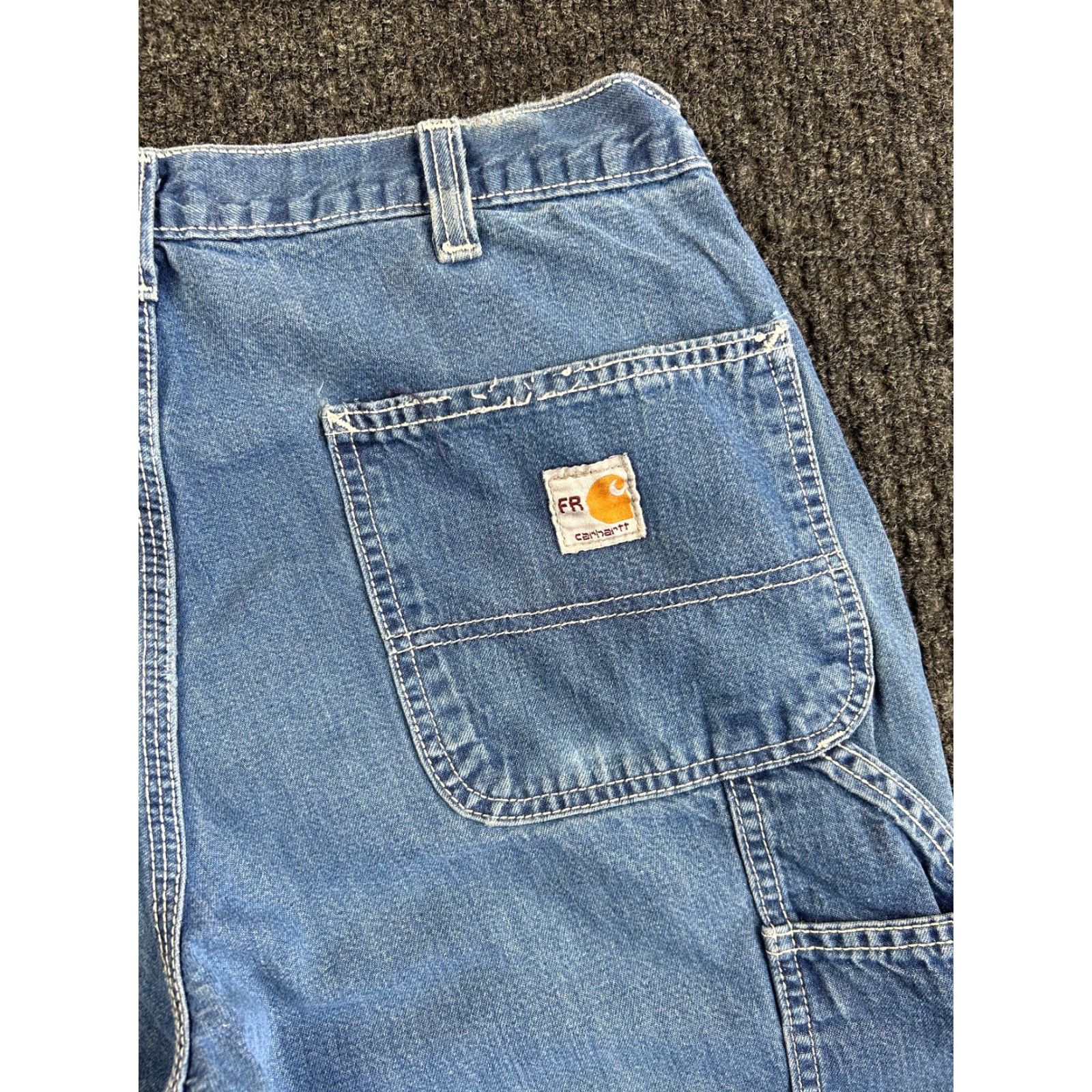 Carhartt VINTAGE Carhartt Jeans 33 x 28 Blue Denim Flame-Resistant Distressed Workwear 90s Mens Bags? Size US 33 - 2 Thumbnail