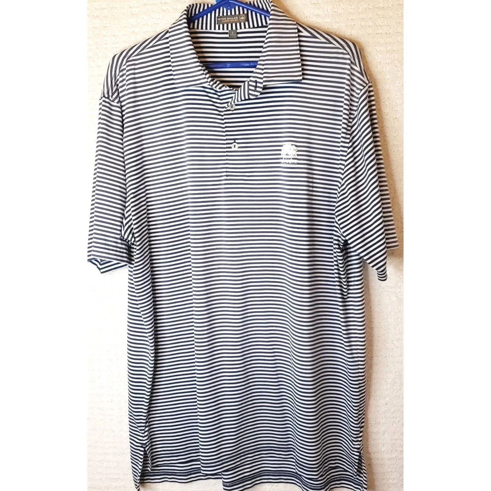 Peter Millar Peter Millar Summer Comfort Polo Shirt Navy Blue White Striped Golf L Crown Shirt Mens L Blue White Striped Polo Size US L / EU 52-54 / 3 - 2 Thumbnail