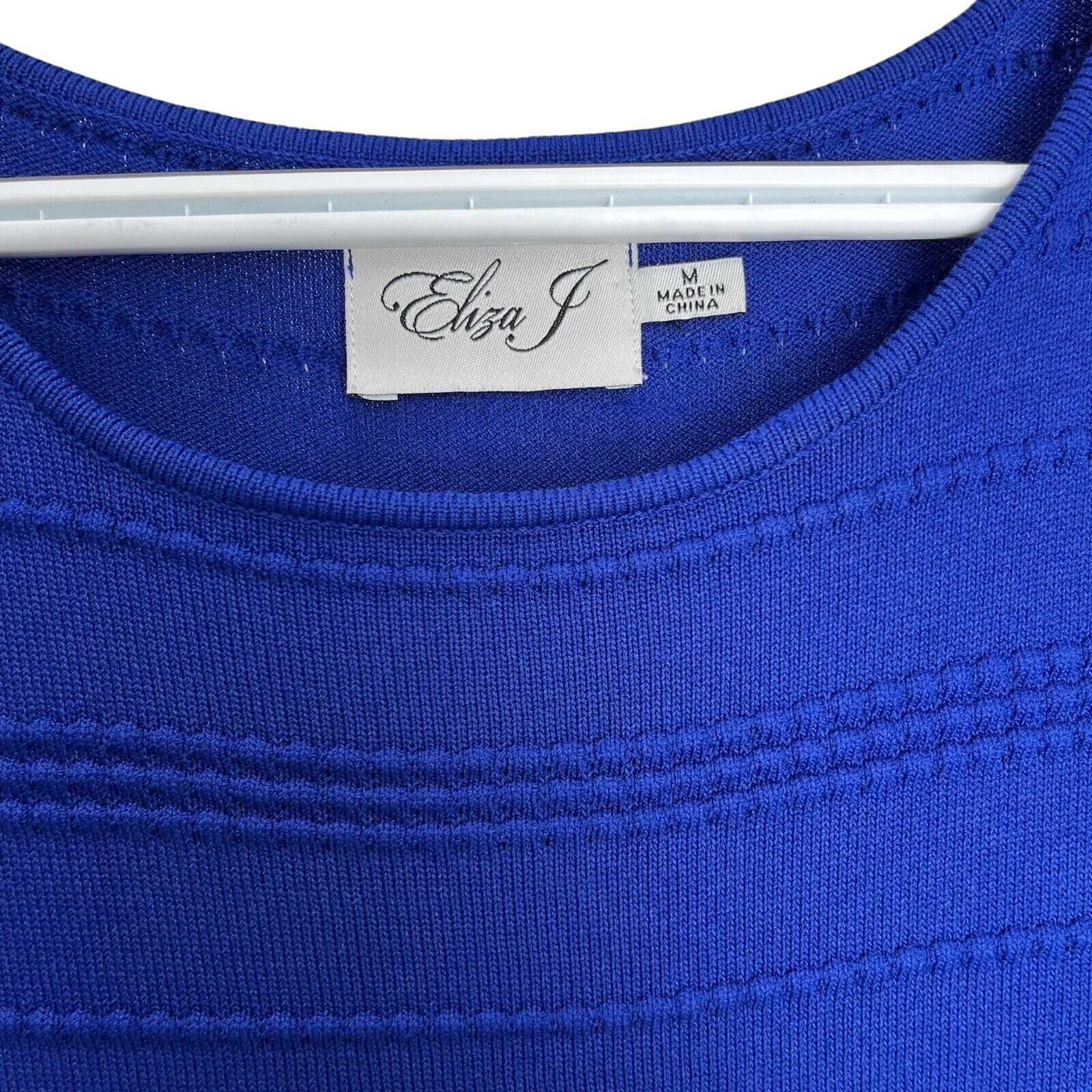 Nordstrom Eliza J | Royal Blue Fit & Flare Sweater Midi Dress Textured Size M / US 6-8 / IT 42-44 - 4 Thumbnail