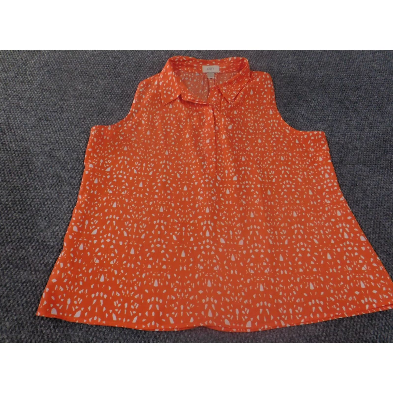 Ann Taylor Loft Ann Taylor Loft Geometric Sleeveless Collared Pullover Orange Polyester Blouse Women XL Casual Tunic Button Size XL / US 12-14 / IT 48-50 - 2 Thumbnail