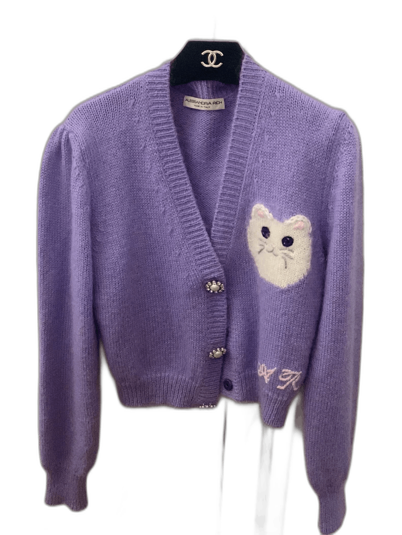 Moncler Purple Soft Cardigan with Cat Design Size US M / EU 48-50 / 2 - 1 Thumbnail