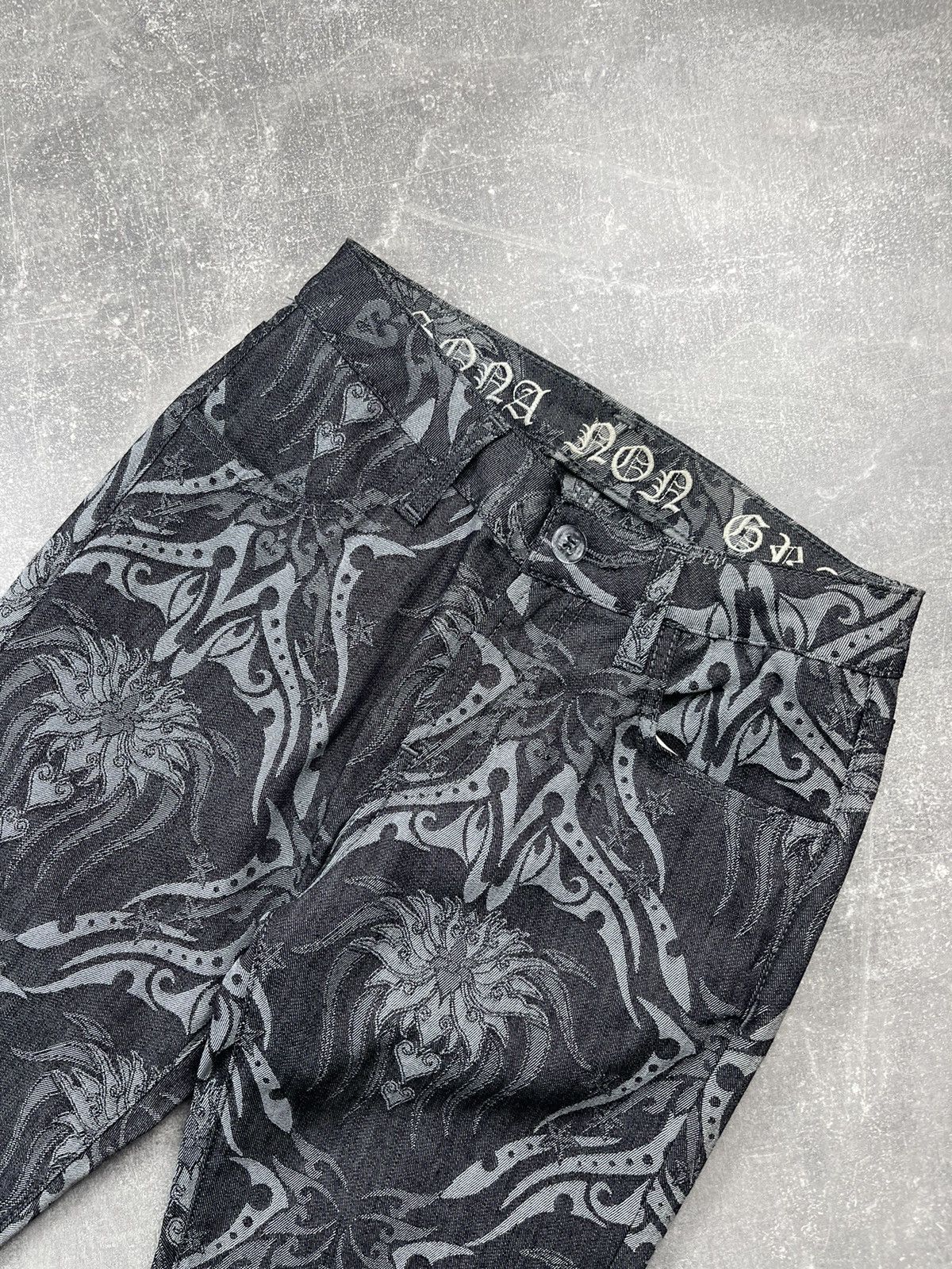 Other Y2K Flared Archive 2000s Black Baroque Pattern Jeans Size 27" / US 4 / IT 40 - 8 Thumbnail