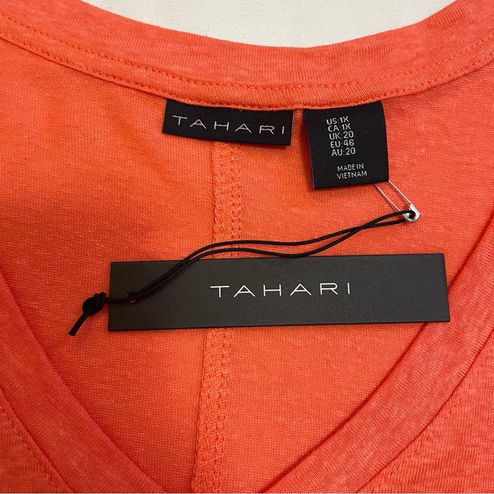 Elie Tahari NWT New Tahari Linen Blend V-Neck Orange Top Size 1X Size XL / US 12-14 / IT 48-50 - 7 Thumbnail
