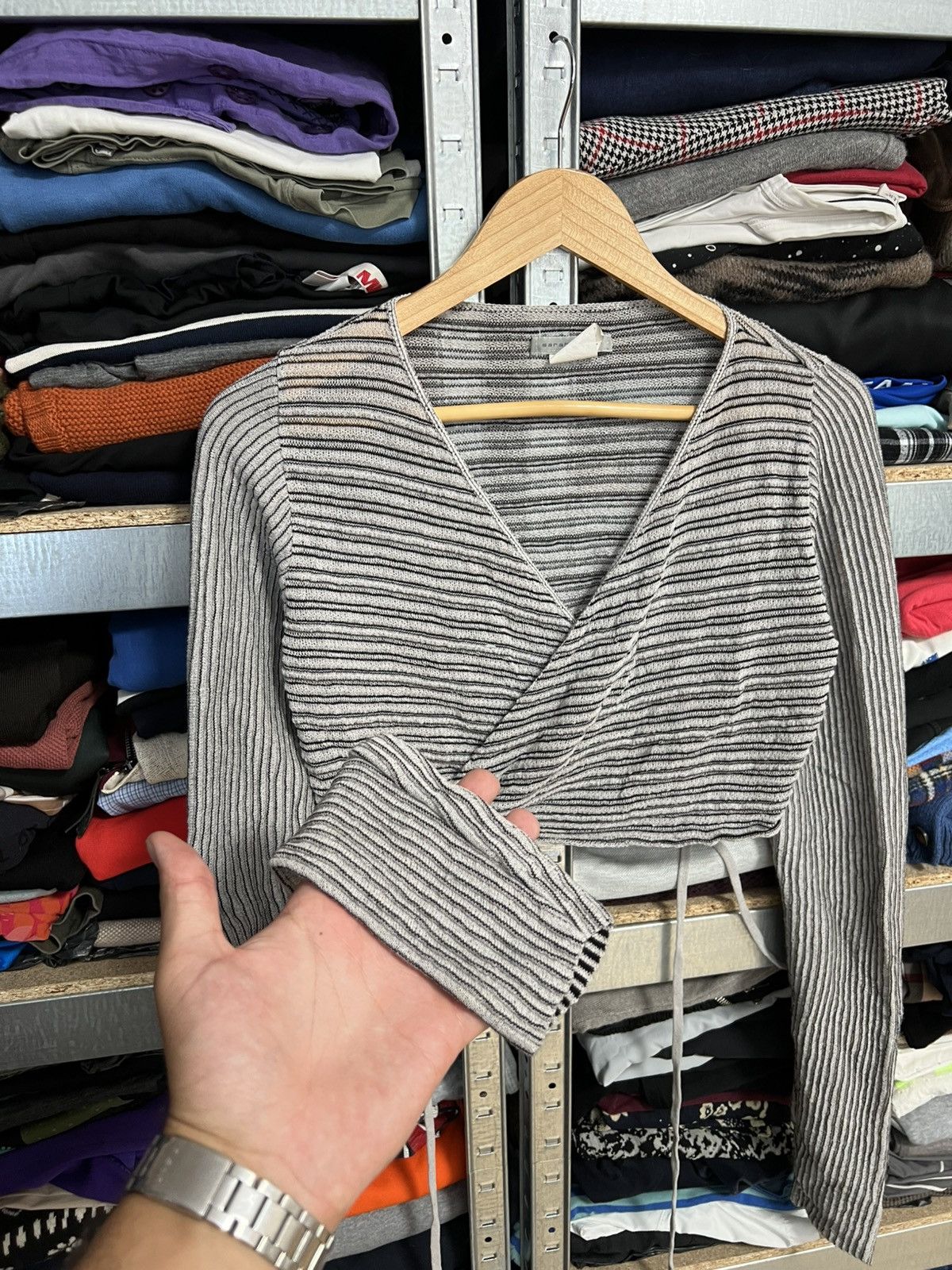 Sarah Pacini Sarah Pacini Boho Wrap Cardigan Light Knit Top Italy Striped Size ONE SIZE - 3 Thumbnail