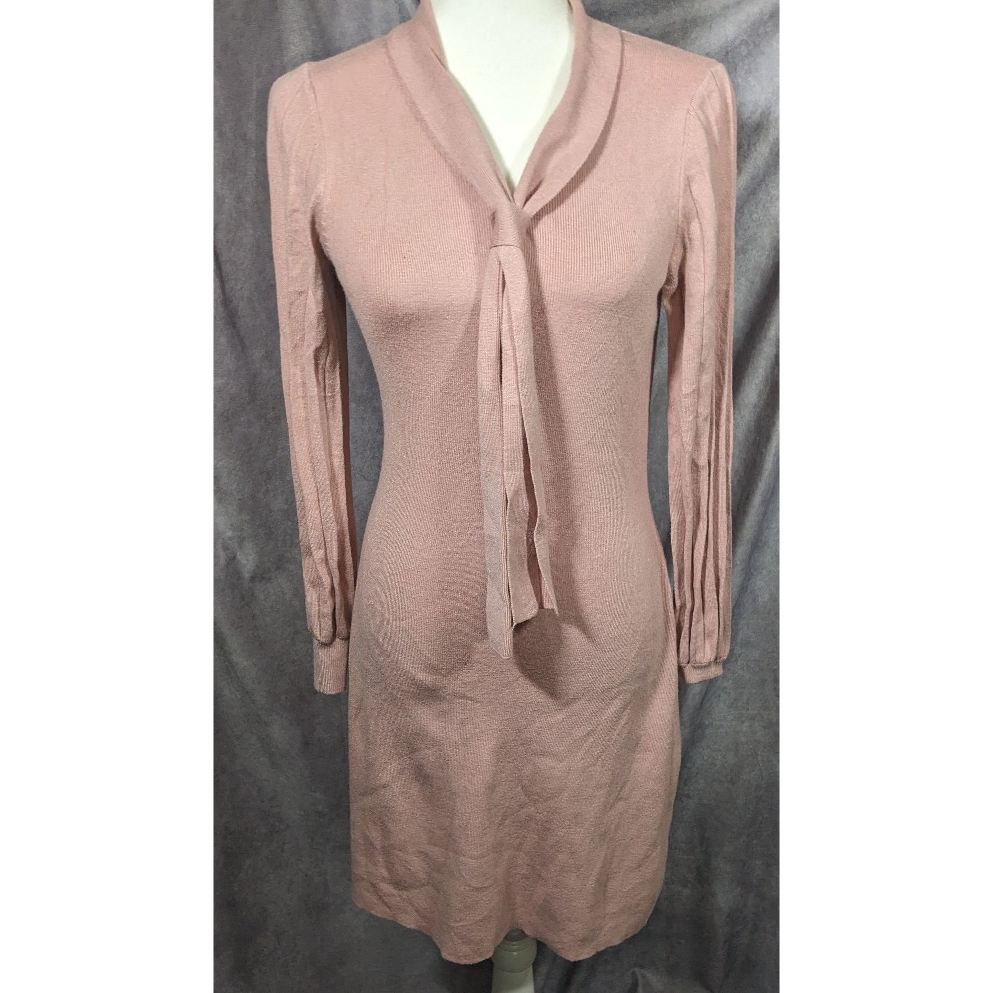 Other Vintage Coquette Light Pink Long Sleeve Tie V Neck Dress Size M / US 6-8 / IT 42-44 - 6 Thumbnail
