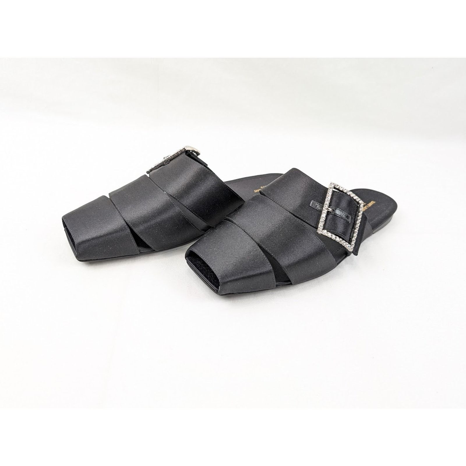 Saint Laurent Paris o1rshd1 Jacques Slide Strass Crepe Satin Sandal in Nero Size US 10.5 / EU 43-44 - 13 Thumbnail