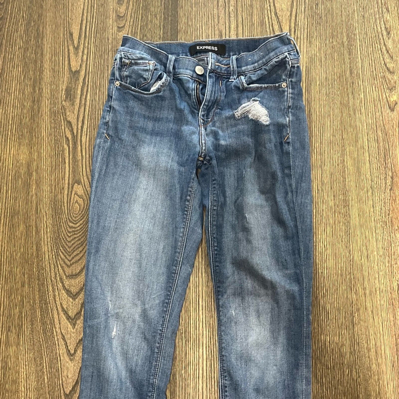 Express Express Legging Jeans Mid-Rise Distressed Stretch Blue Sz 2L Size 26" / US 2 / IT 38 - 3 Thumbnail
