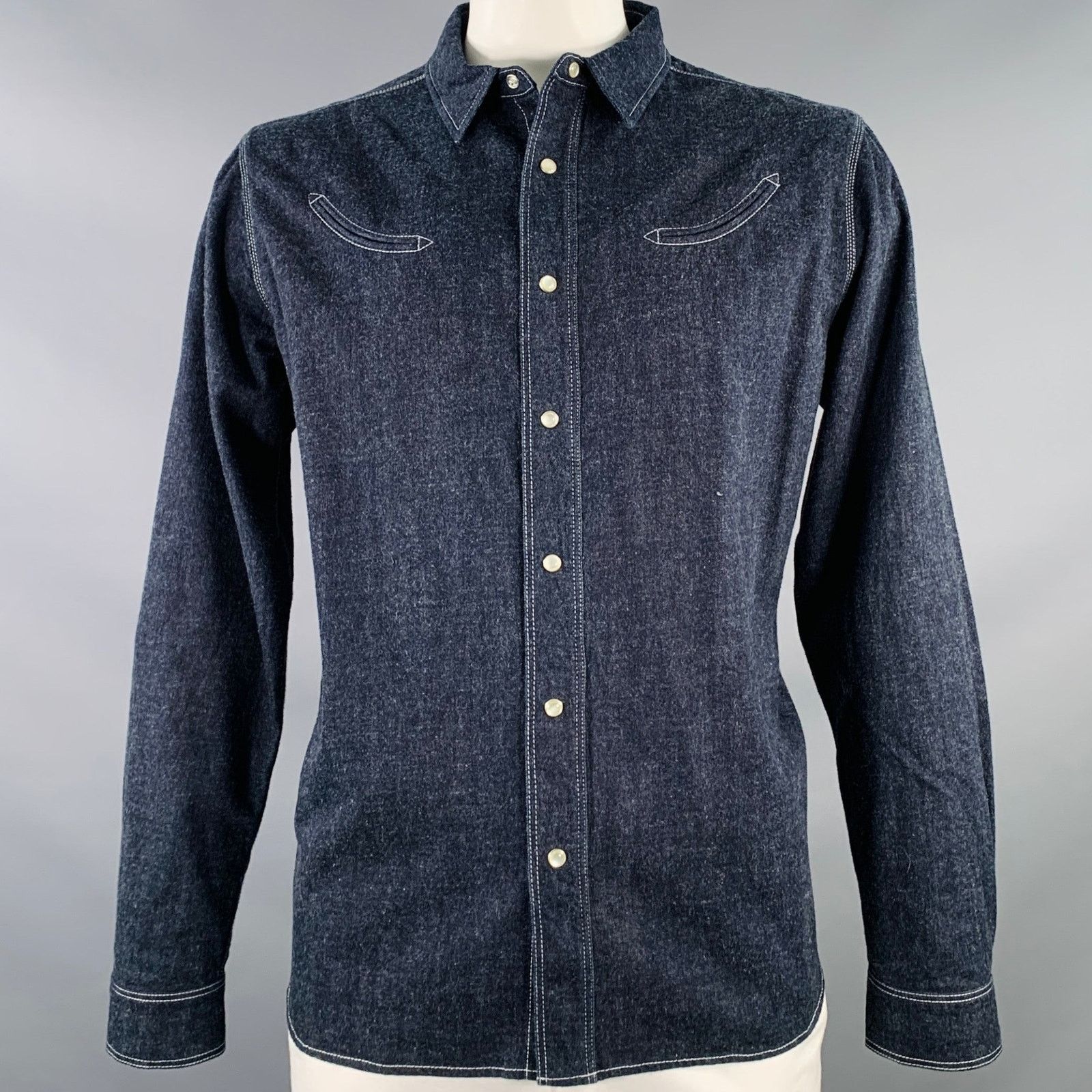 YMC Billy Bob Indigo Contrast Stitch Cotton Denim Western Shirt Size US L / EU 52-54 / 3 - 1 Thumbnail