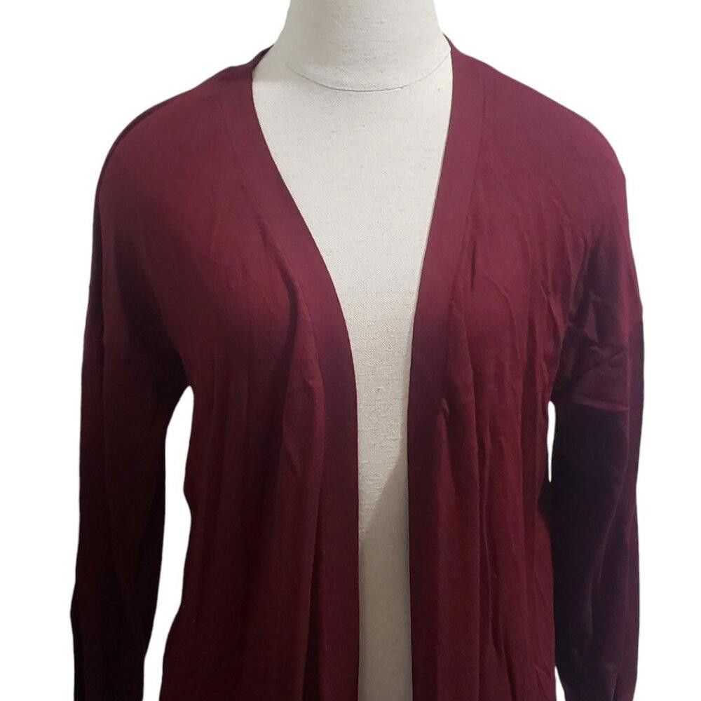 Mango CT1958 Mango MNG Burgundy Knee Length Open Sweater Duster M Size M / US 6-8 / IT 42-44 - 2 Thumbnail