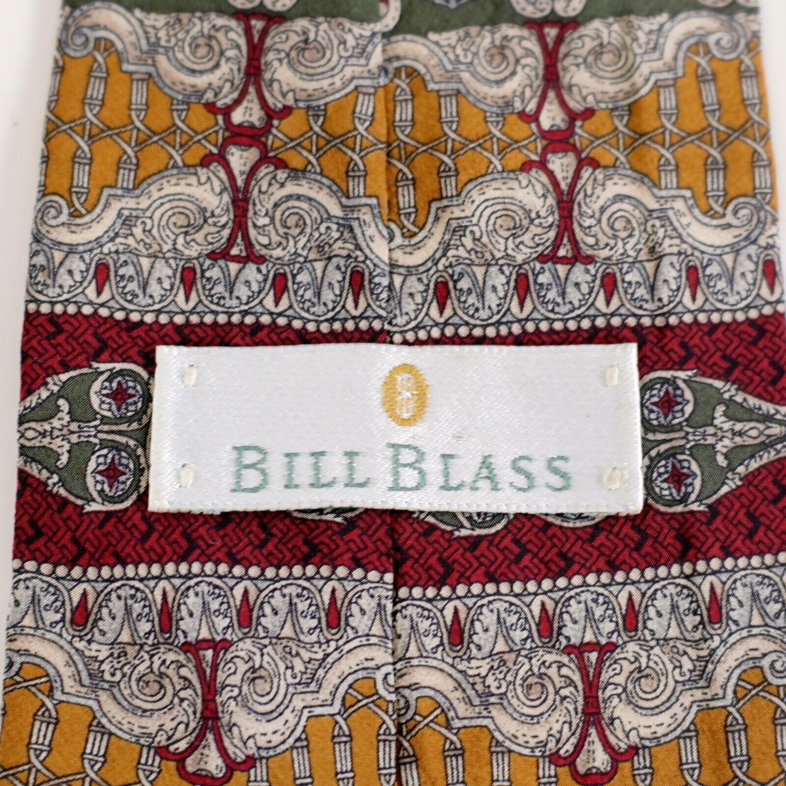Bill Blass Bill Blass Yellow Green Red Baroque Print Short Wide Silk Ti Size ONE SIZE - 3 Thumbnail