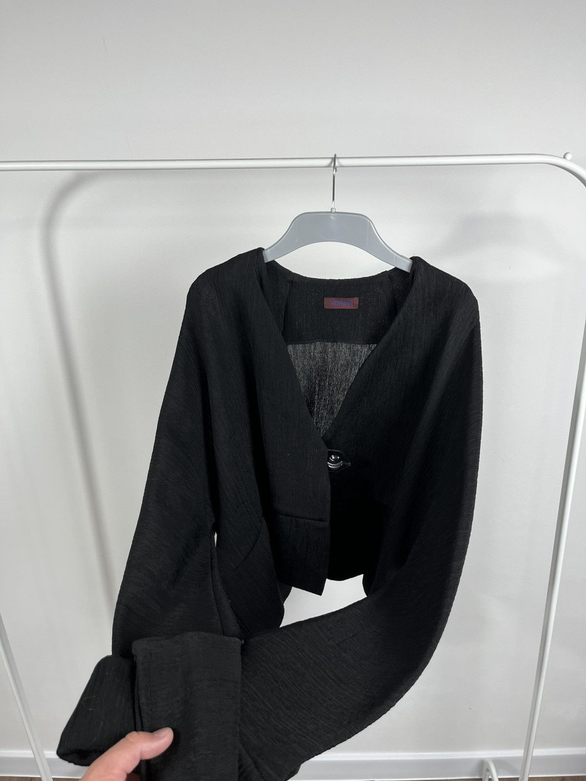 Japanese Brand Hovman Draped Cropped Jacket in Textured Black Fabric Size M / US 6-8 / IT 42-44 - 10 Thumbnail