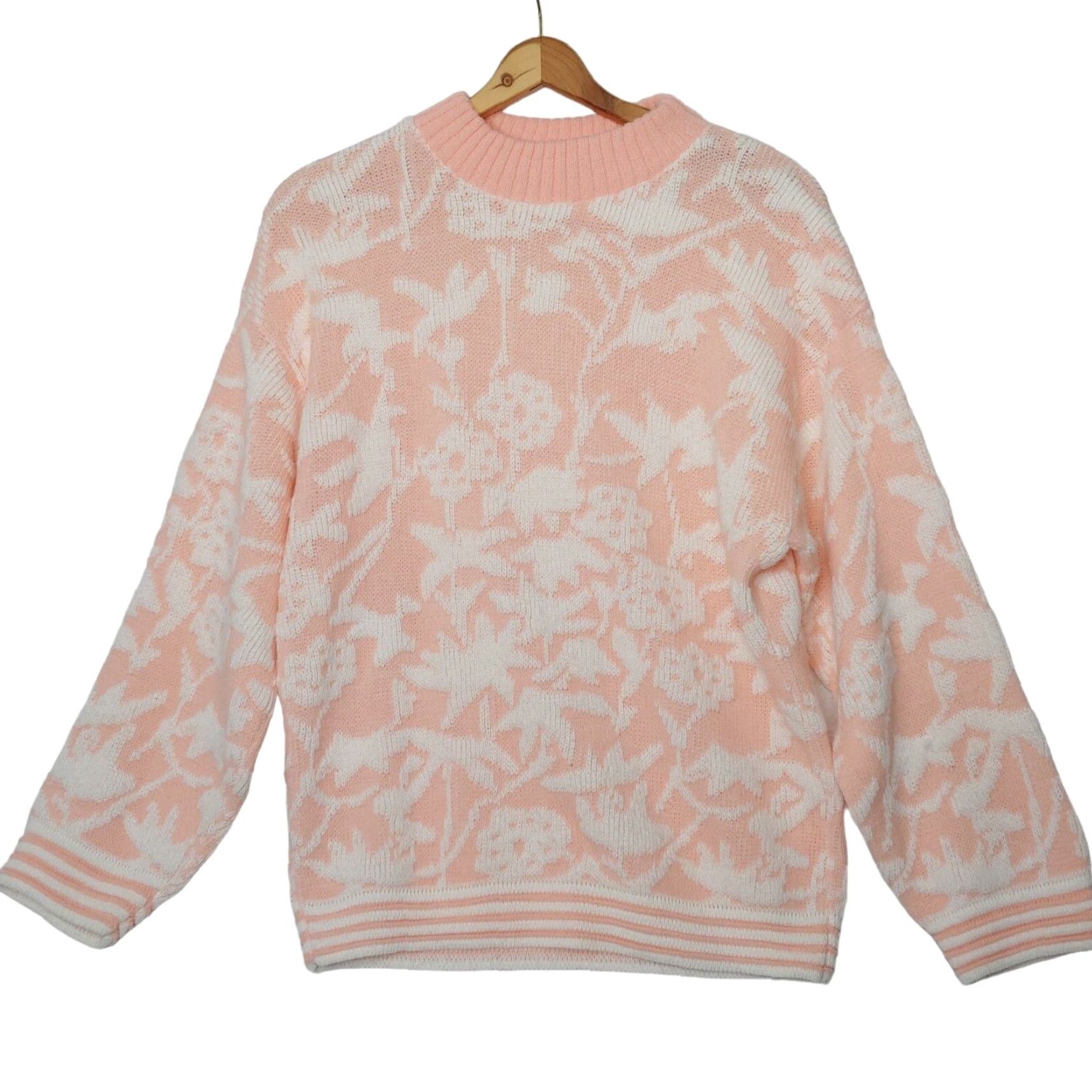 Vintage VINTAGE Arielle Sweater Women M Pink White Floral High Neck Cottagecore Pullover Long Sleeve Knit Size M / US 6-8 / IT 42-44 - 2 Thumbnail