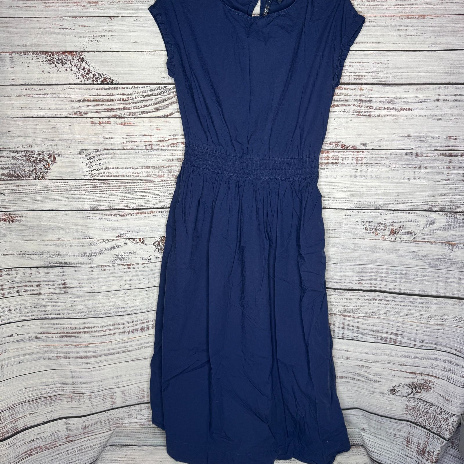Woolrich Woolen Mills Woolrich Blue Midi Dress Short Sleeve Belted 100% Cotton SM Size S / US 4 / IT 40 - 2 Thumbnail