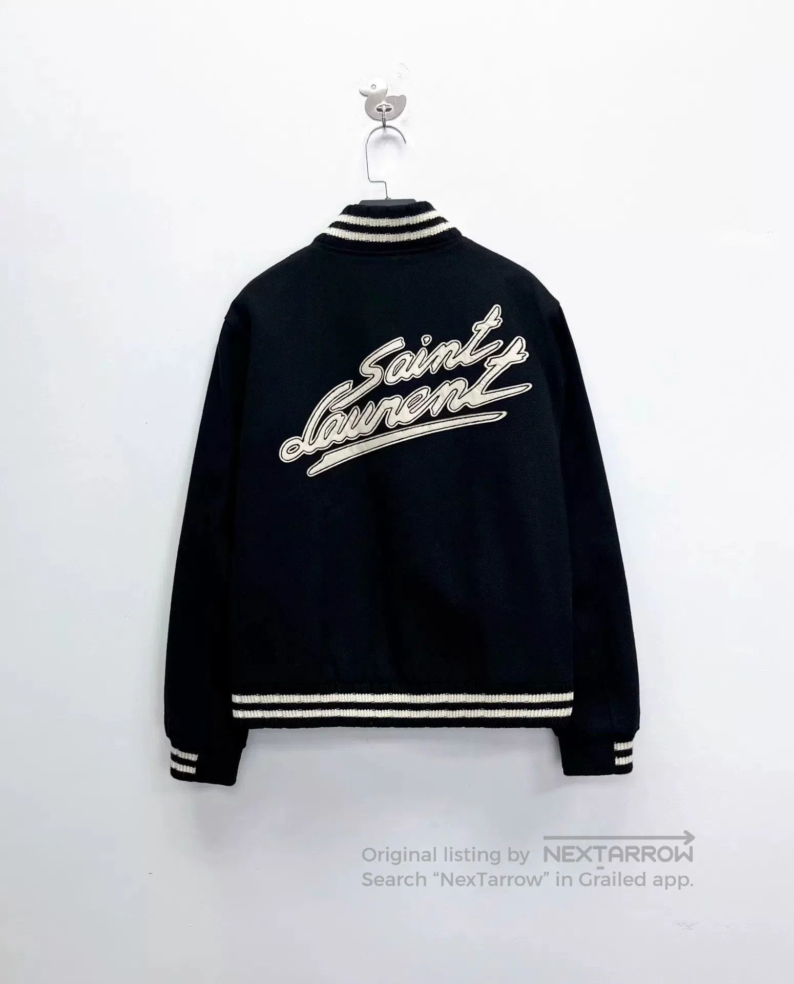 Saint Laurent Paris Saint Laurent Black Striped Wool Baseball Jacket. Size US M / EU 48-50 / 2 - 2 Thumbnail