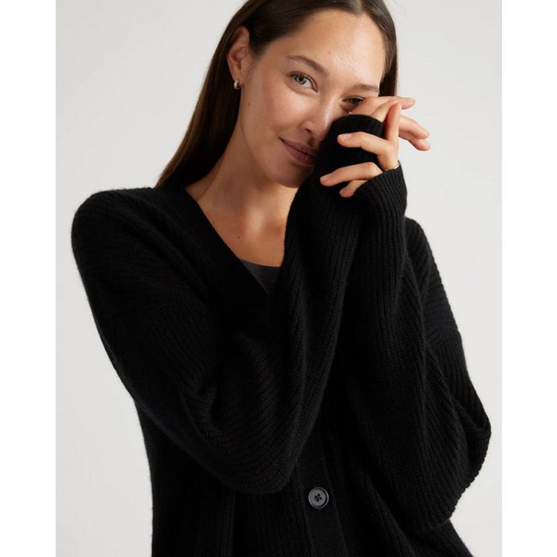 Quince Quince Cashmere Fisherman Cropped Cardigan Sweater Black XL Size XL / US 12-14 / IT 48-50 - 2 Thumbnail