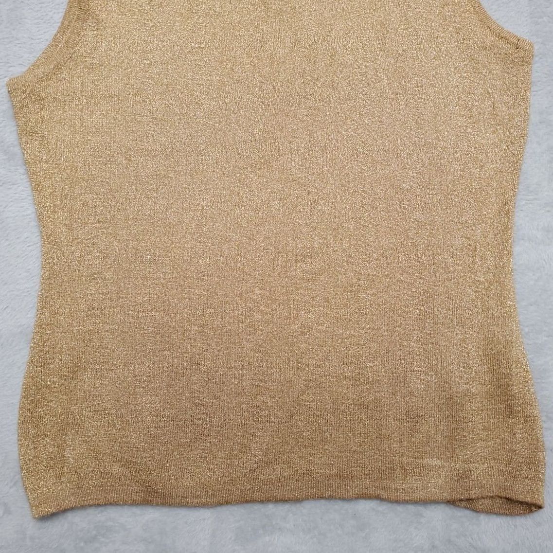Etro VINTAGE Classiques Top Womens XL Metallic Gold 70% Merino Wool Retro Disco 70s Tank Wool Knit Gold Womens XL Metallic Gold 70s Vintage Classiques Top Size XL / US 12-14 / IT 48-50 - 2 Thumbnail