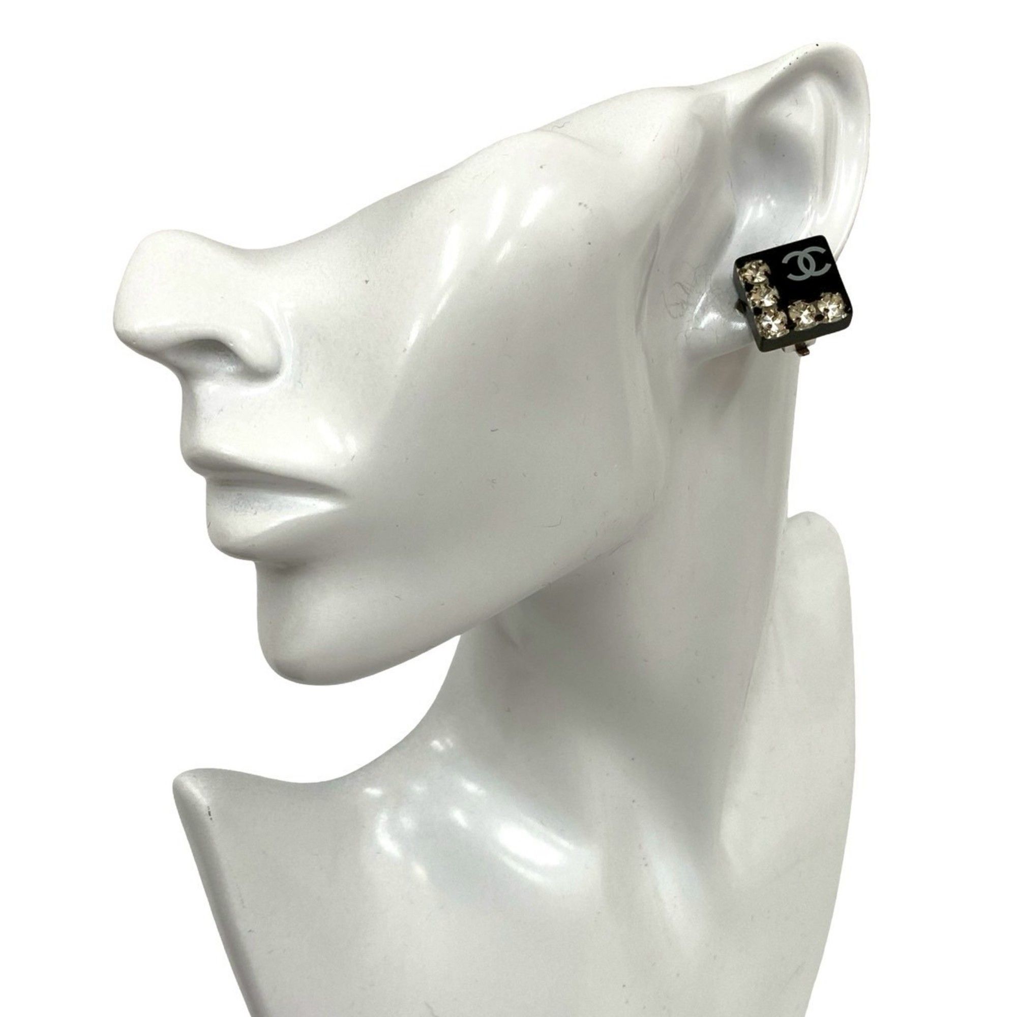 Chanel CHANEL Coco Mark Rhinestone Square Earrings and Ear Cuffs, Black, 66936 Size ONE SIZE - 1 Thumbnail