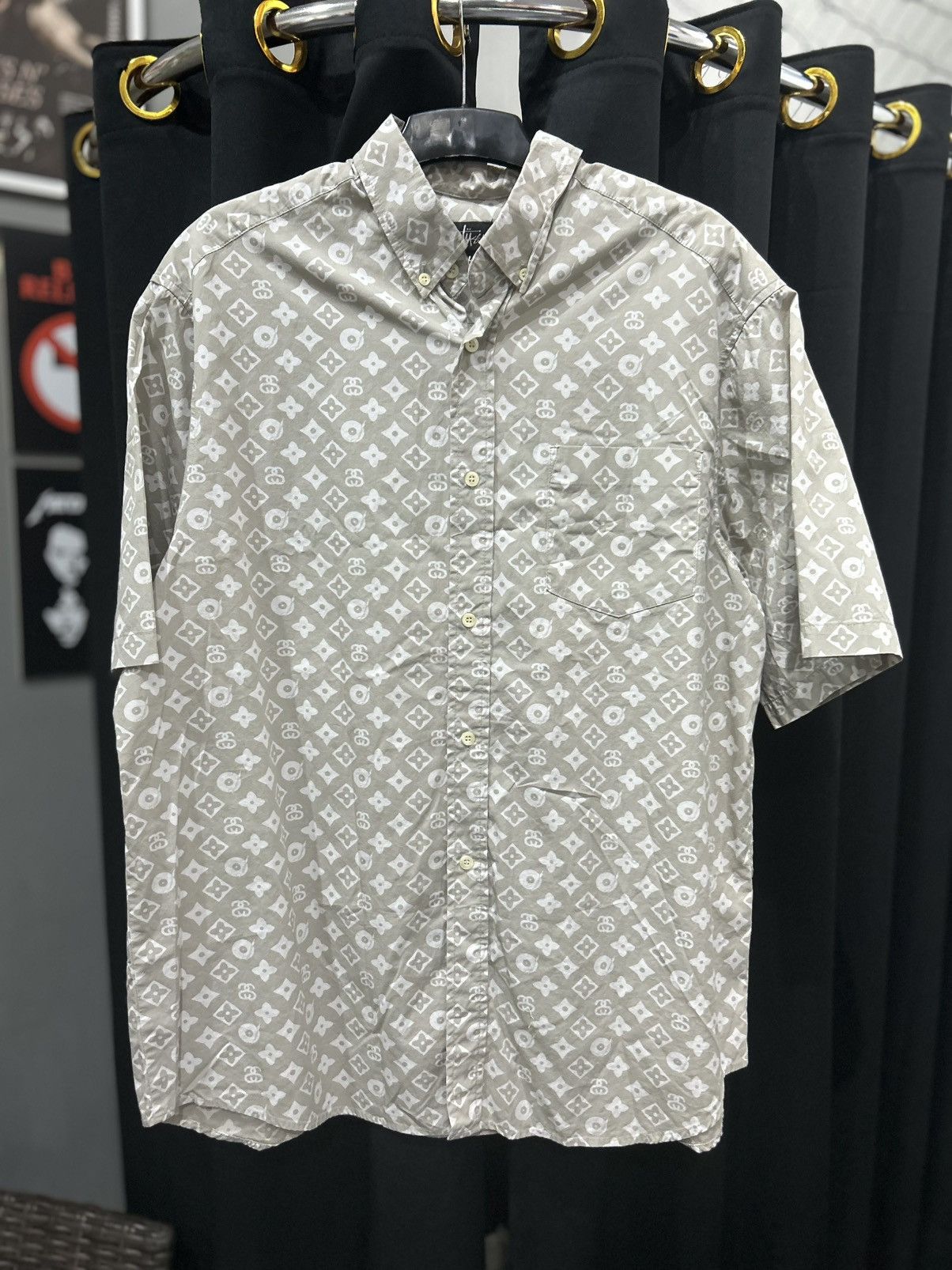 トップス OLD STUSSY LV MONOGRAM BB SHIRT OLD STUSSY LV MONOGRAM BB SHIRT Vintage 90s Stussy Louis