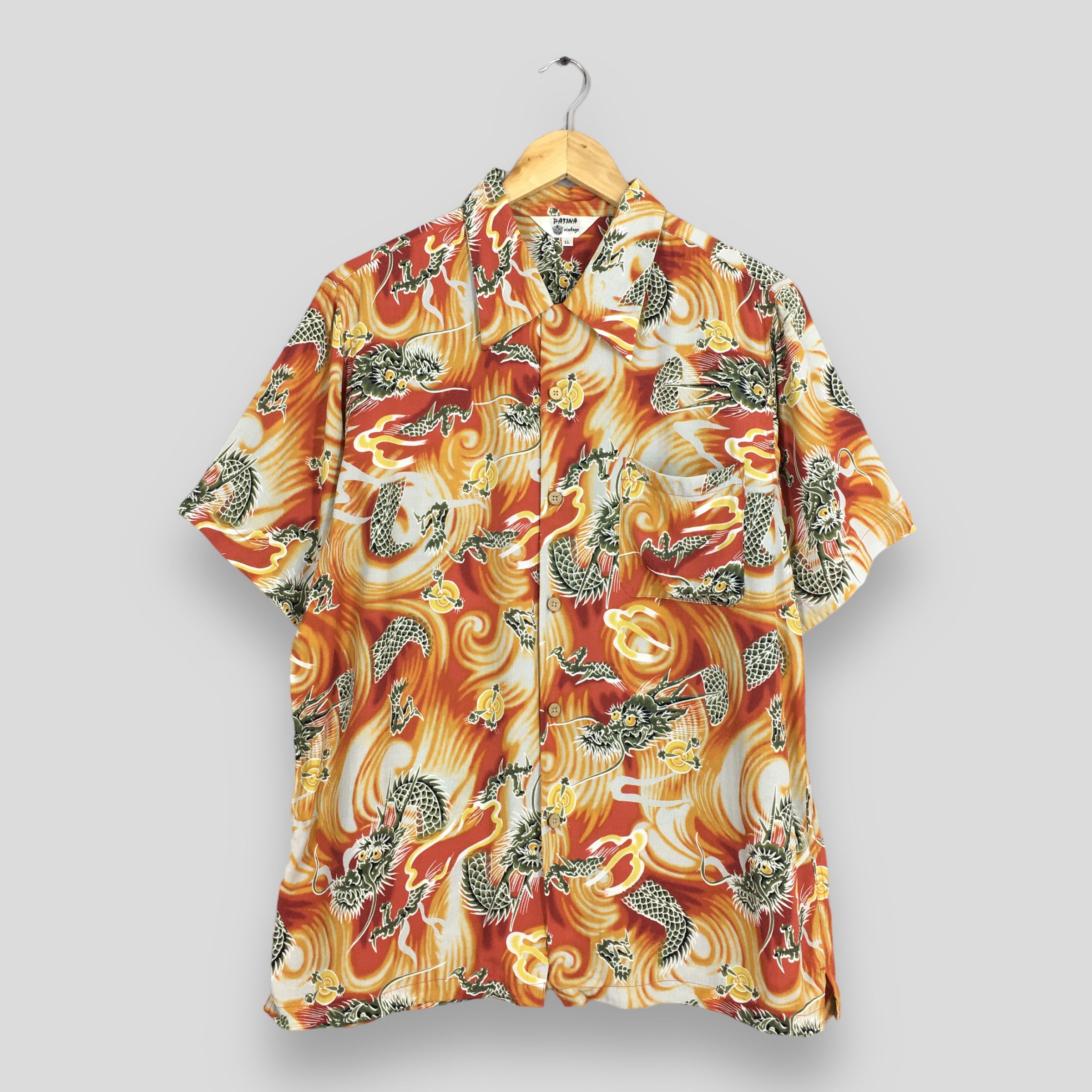 image of Aloha Wear x Hawaiian Shirt Vintage 80's Rockabilly Hawaiian Japan Sukajan Dragon Shirt (Size Large