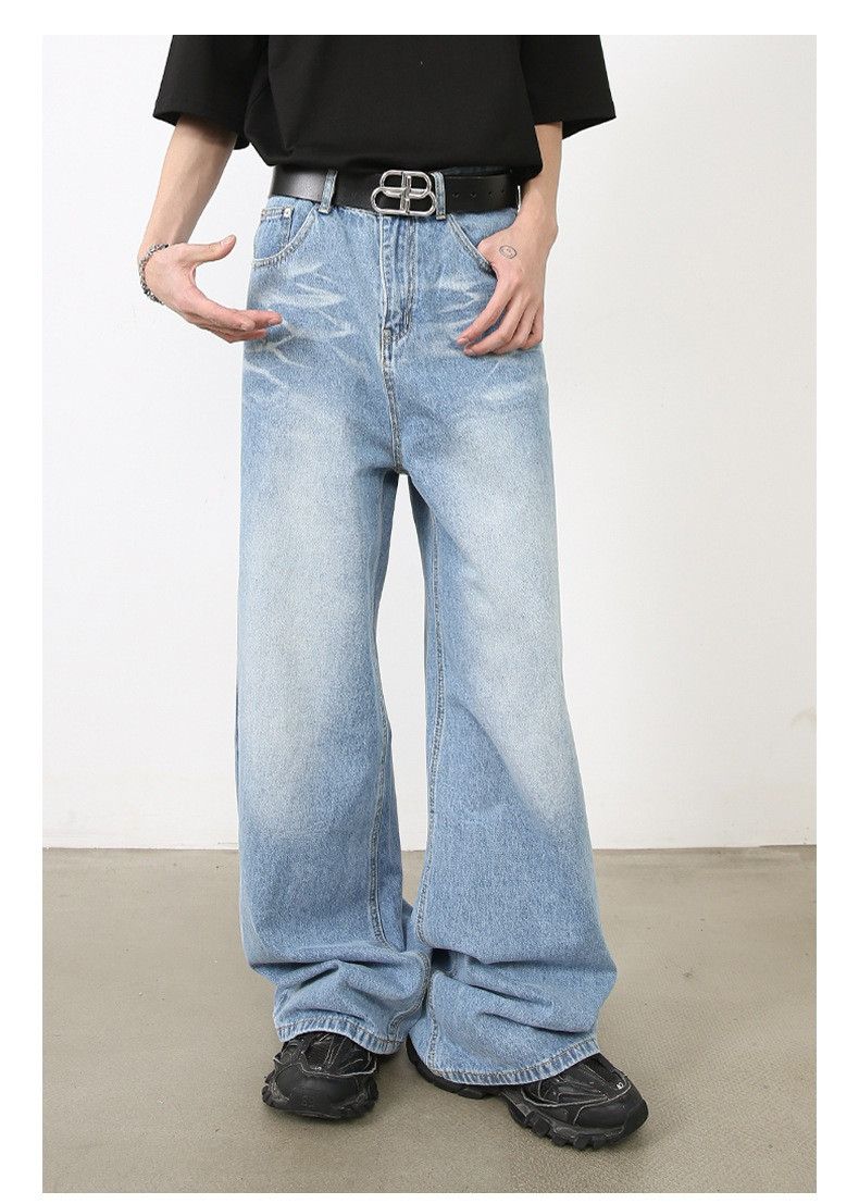 image of High Waist Flared Denim Jeans in Blue, Men's (Size 28)