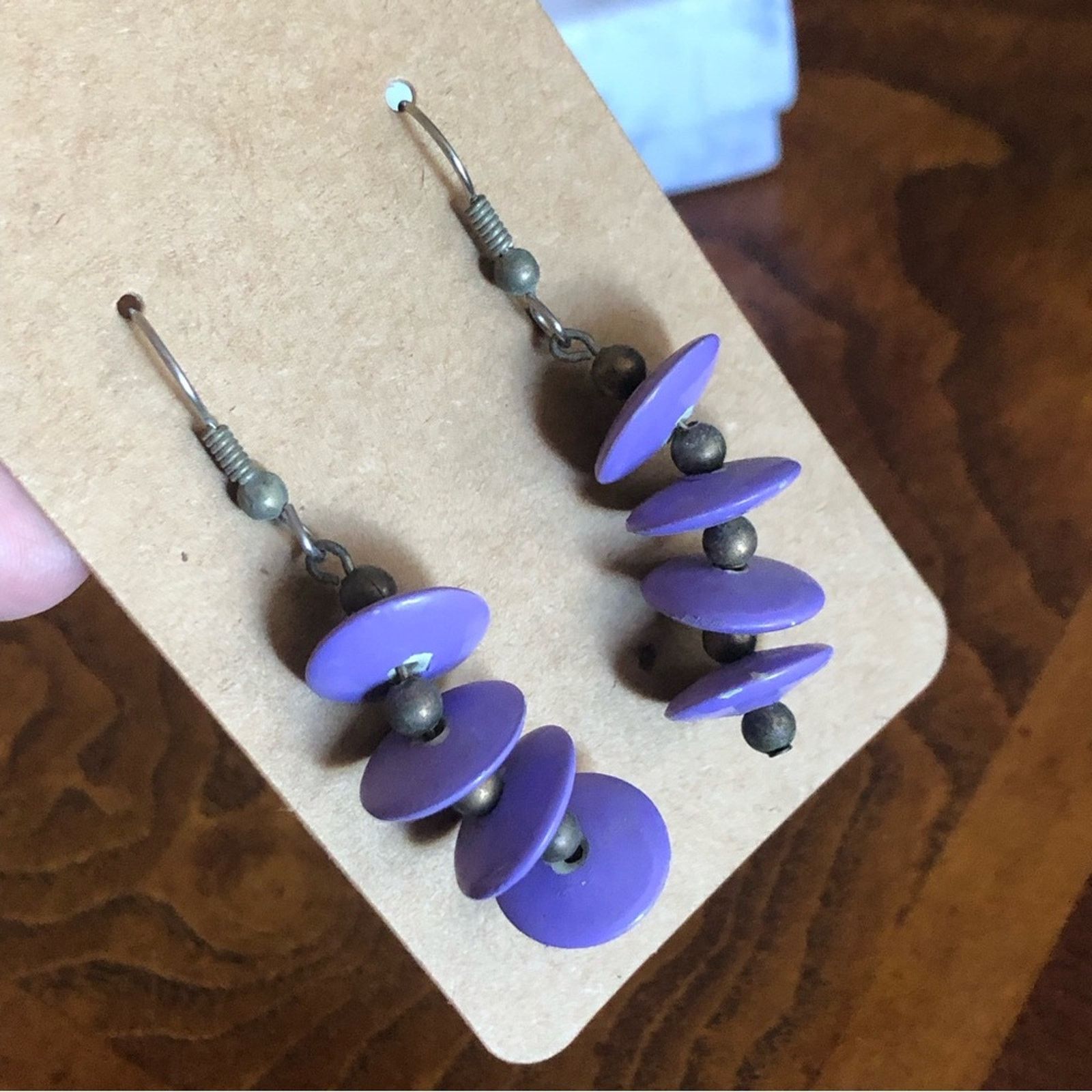 Jewelry Purple beaded disc dangle earrings Size ONE SIZE - 2 Thumbnail