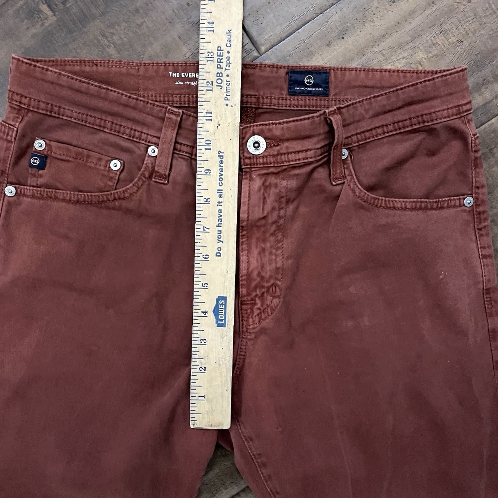 Vintage AG Adriano Goldschmied The Everett Chino Pants 31x34 Burgundy Men Slim Straight Size US 31 - 7 Thumbnail