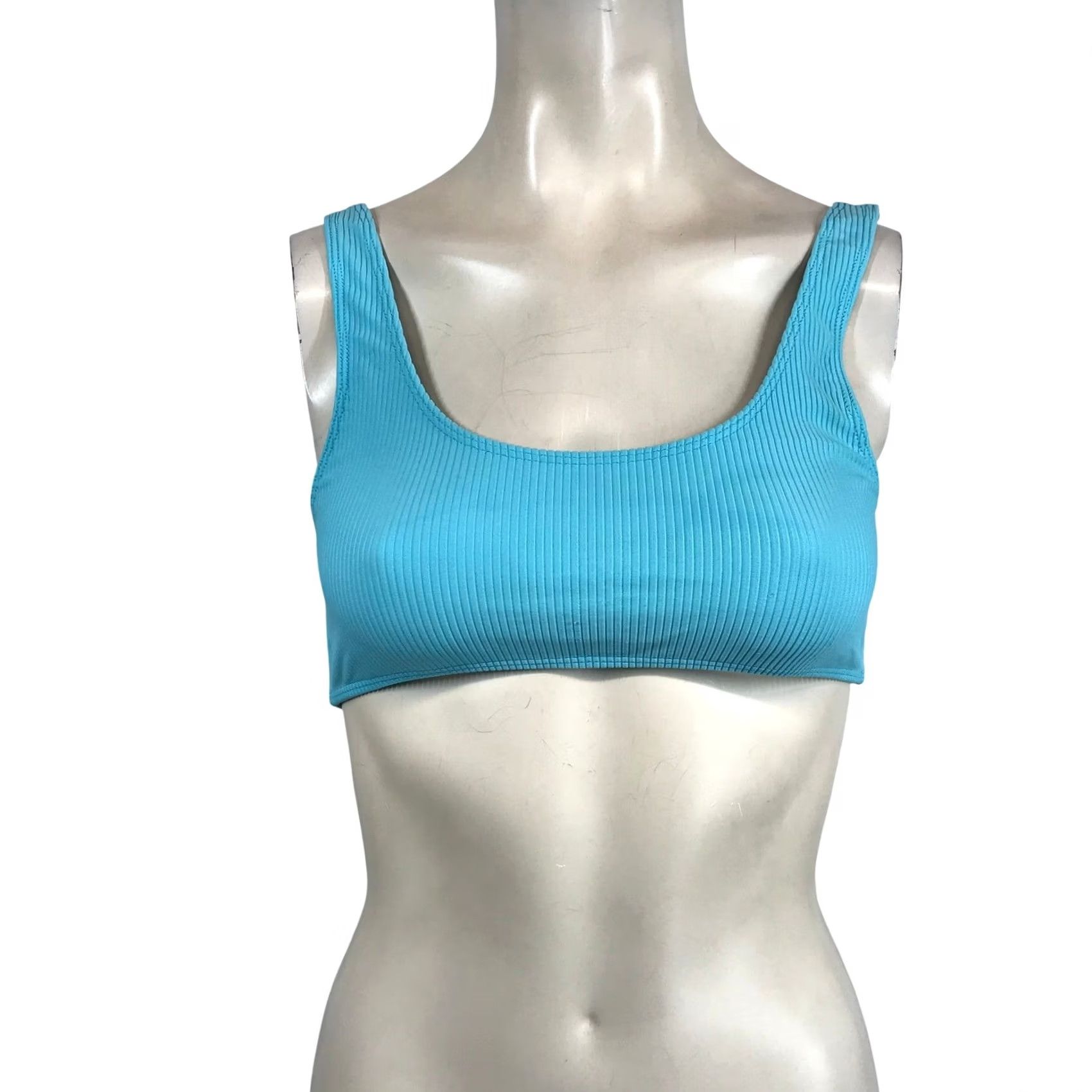 Vintage Frankies Bikinis Womens Small Blue Ribbed Scoop Neck Bikini Top Swimwear Size S / US 4 / IT 40 - 2 Thumbnail