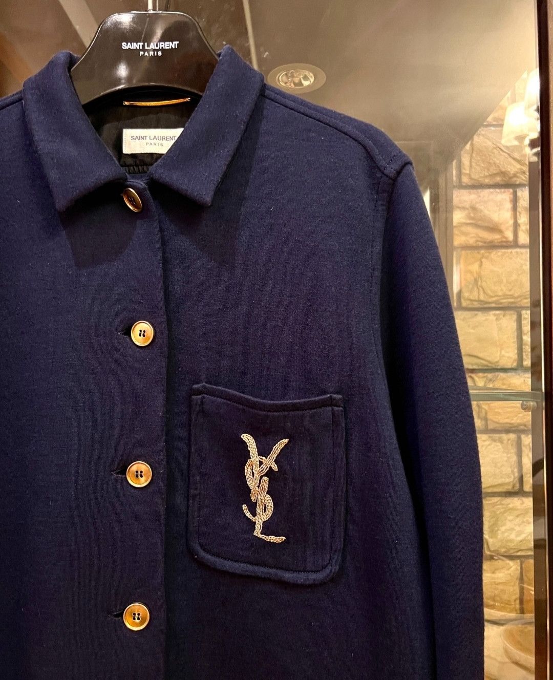 Saint Laurent Paris saint laurent Navy Blue Gold Line Logo Shirt Size US S / EU 44-46 / 1 - 2 Thumbnail