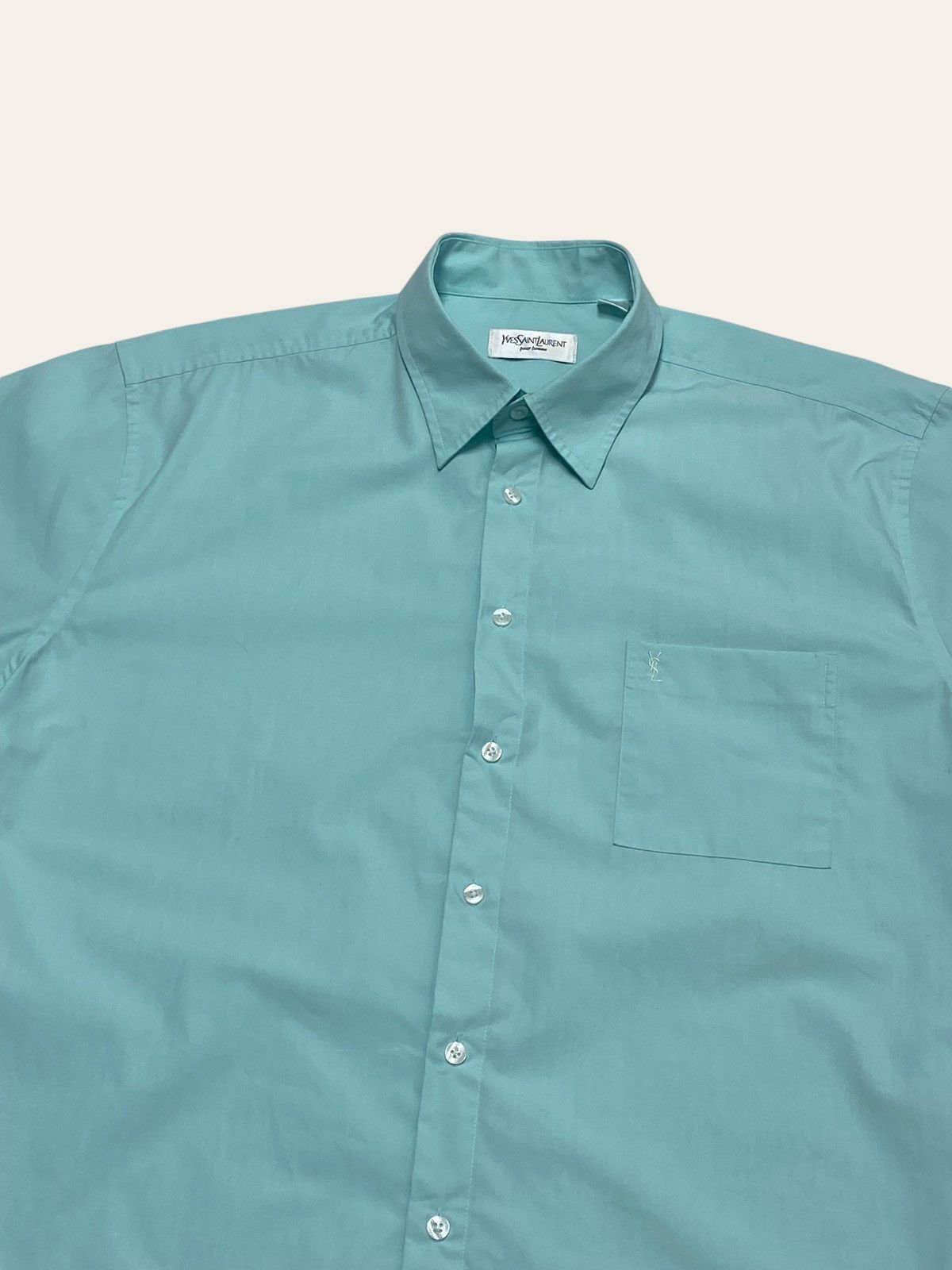 Vintage Vintage YVES SAINT LAURENT Blue Button Up Short Sleeve Size US XL / EU 56 / 4 - 2 Thumbnail